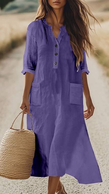 Women's Bohemian Vacation-Style Cotton-Linen Dress with Pockets - Nordfashionstorm - Women's Clothing, Fashion for You - Nordfashionstorm.com