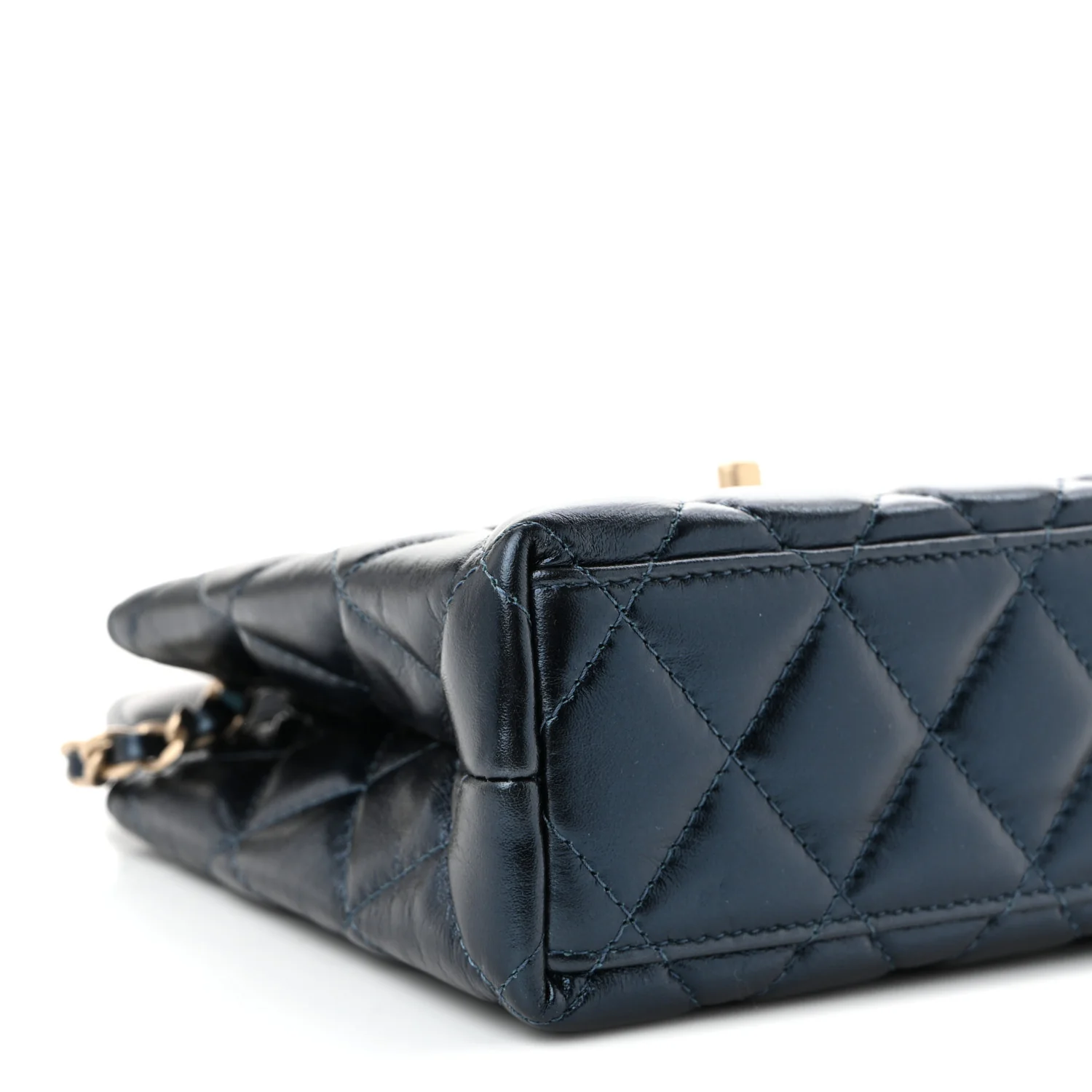 Metallic Aged Calfskin Quilted Nano Kelly Shopper Navy - Top Club