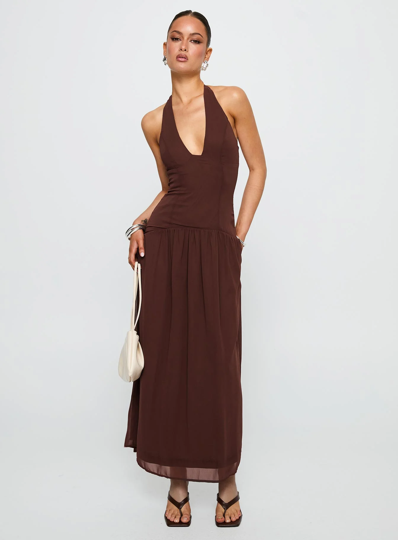 Chestnut Drop Waist Maxi Dress Brown
