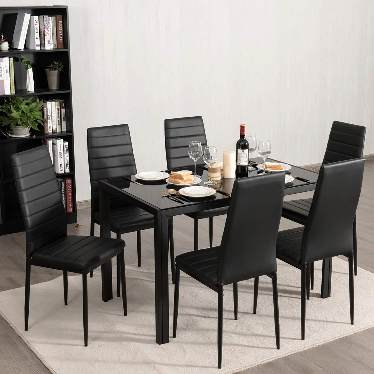 BEFOUNDLOVELY Black Polyvinyl Chloride Metal Dining Chair Set of 6 - Ergonomic High Back, Soft Padded Seat and Back