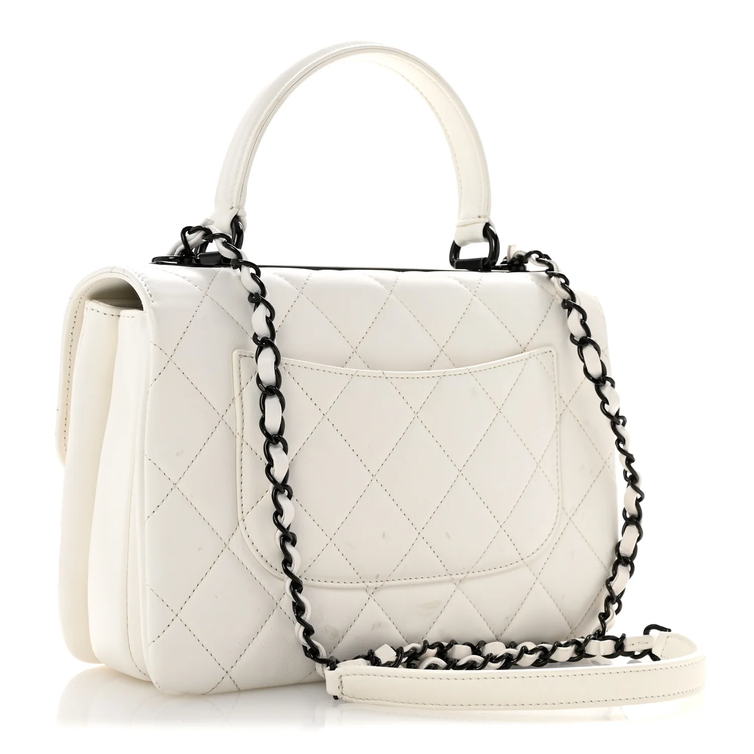 Lambskin Quilted Small Trendy CC Dual Handle Flap Bag White - Top Club