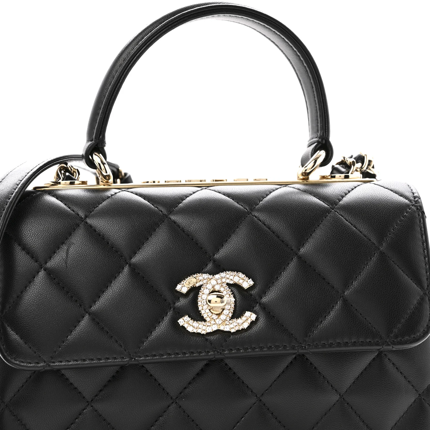 Lambskin Crystal Quilted Mini Trendy CC Dual Handle Flap Bag Black - Top Club