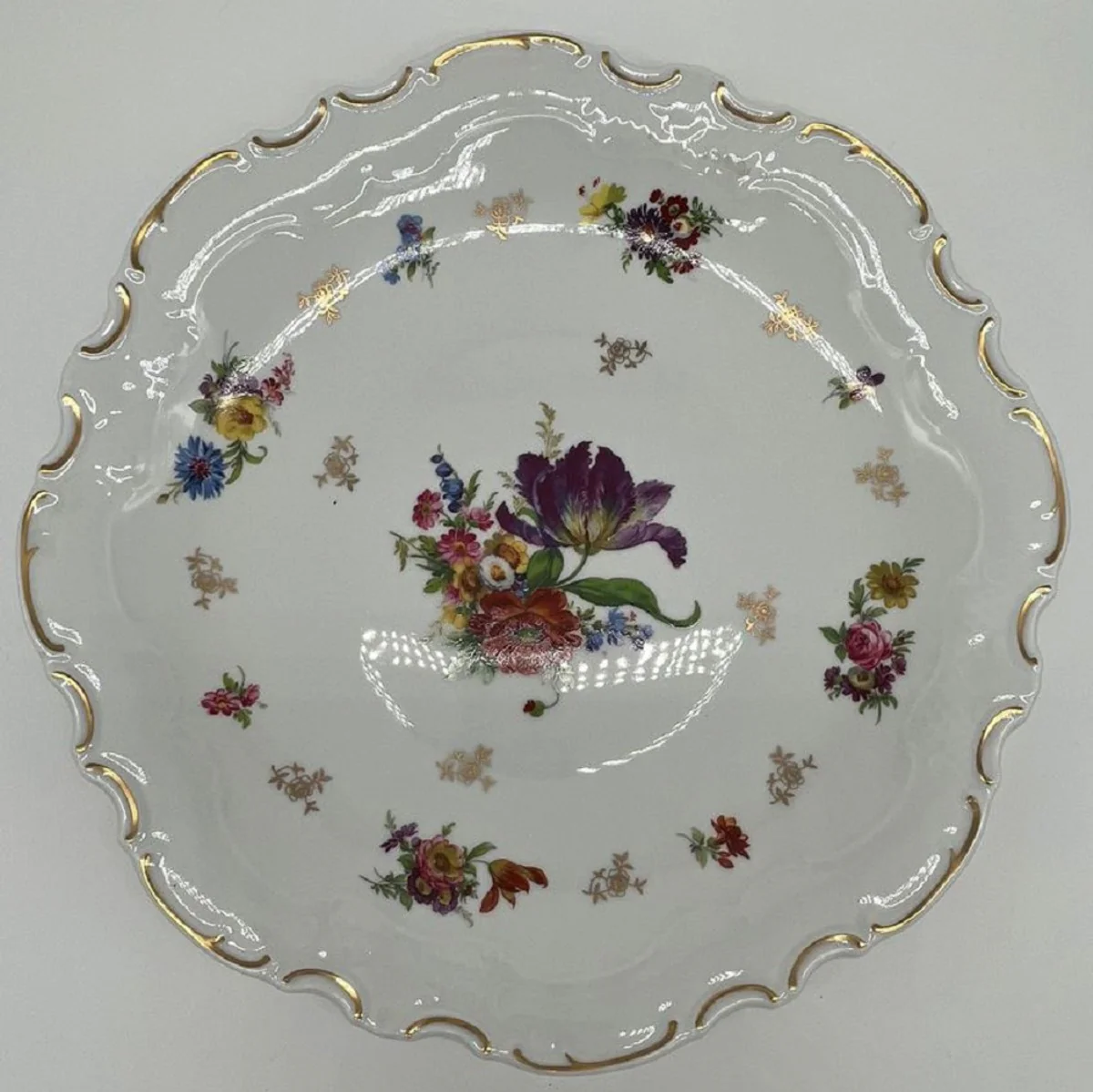 Luxury Baroque Porcelain Plate White / Multicolored / Gold Ø 33 cm - Porcelain Dinner Plate - Luxury Baroque Porcelain Accessories - Reichenbach Porcelain - Luxury Quality - Made in Germany