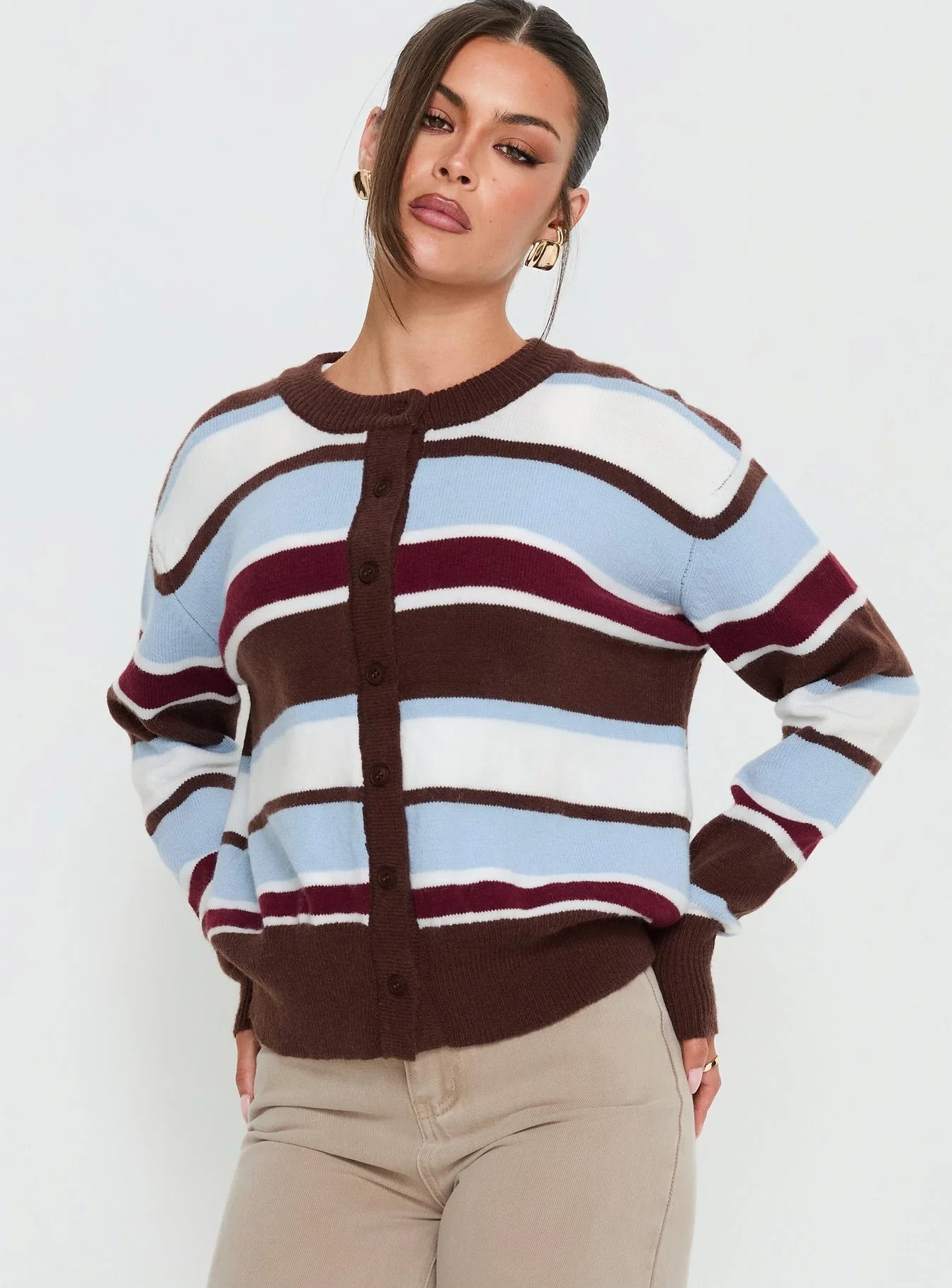 Soline Knit Cardigan Blue / Brown Stripe