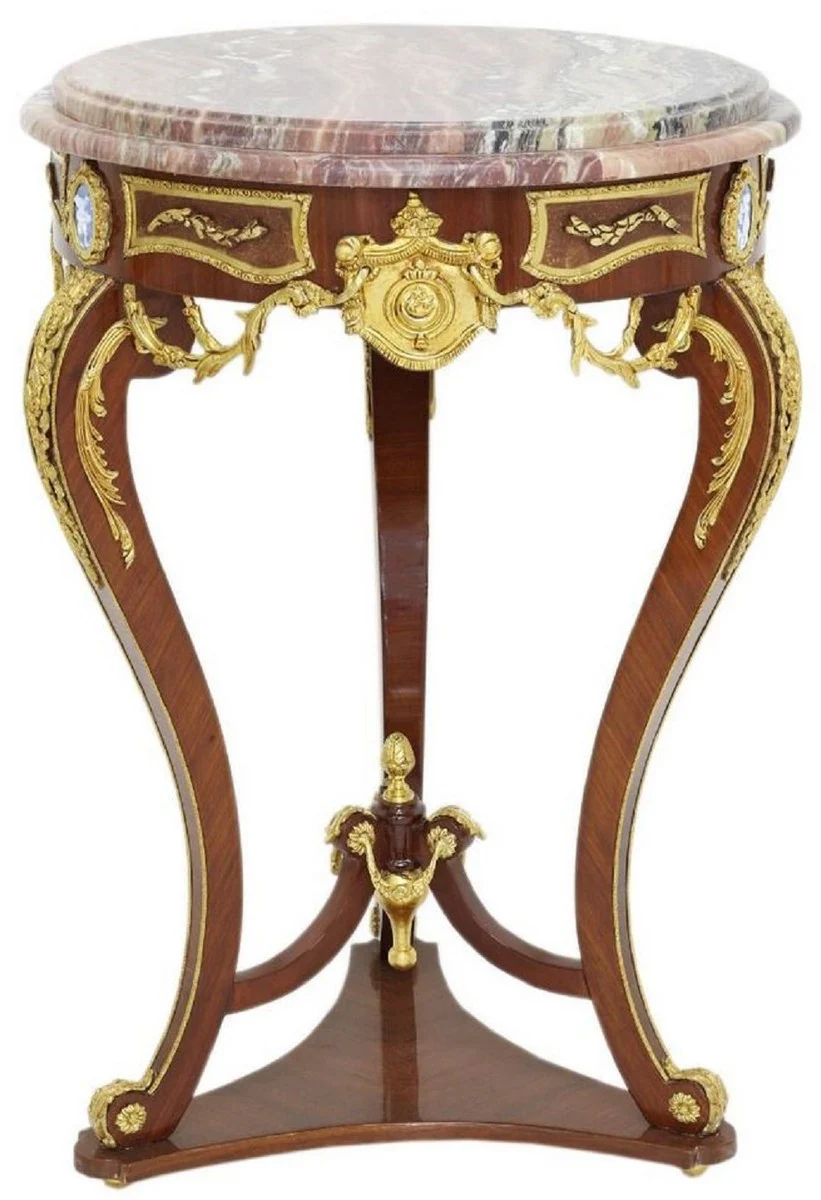 Baroque side table brown / gold / red Ø 55 x H. 78 cm - Round solid wood table in baroque style - Baroque living room furniture