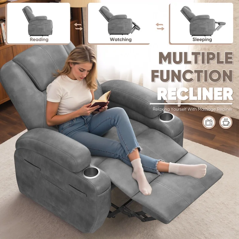 Lacoo Power Lift Electric Massage Recliner Chair Oversized Single Sofa with Cup Holder for Elderly, Black
