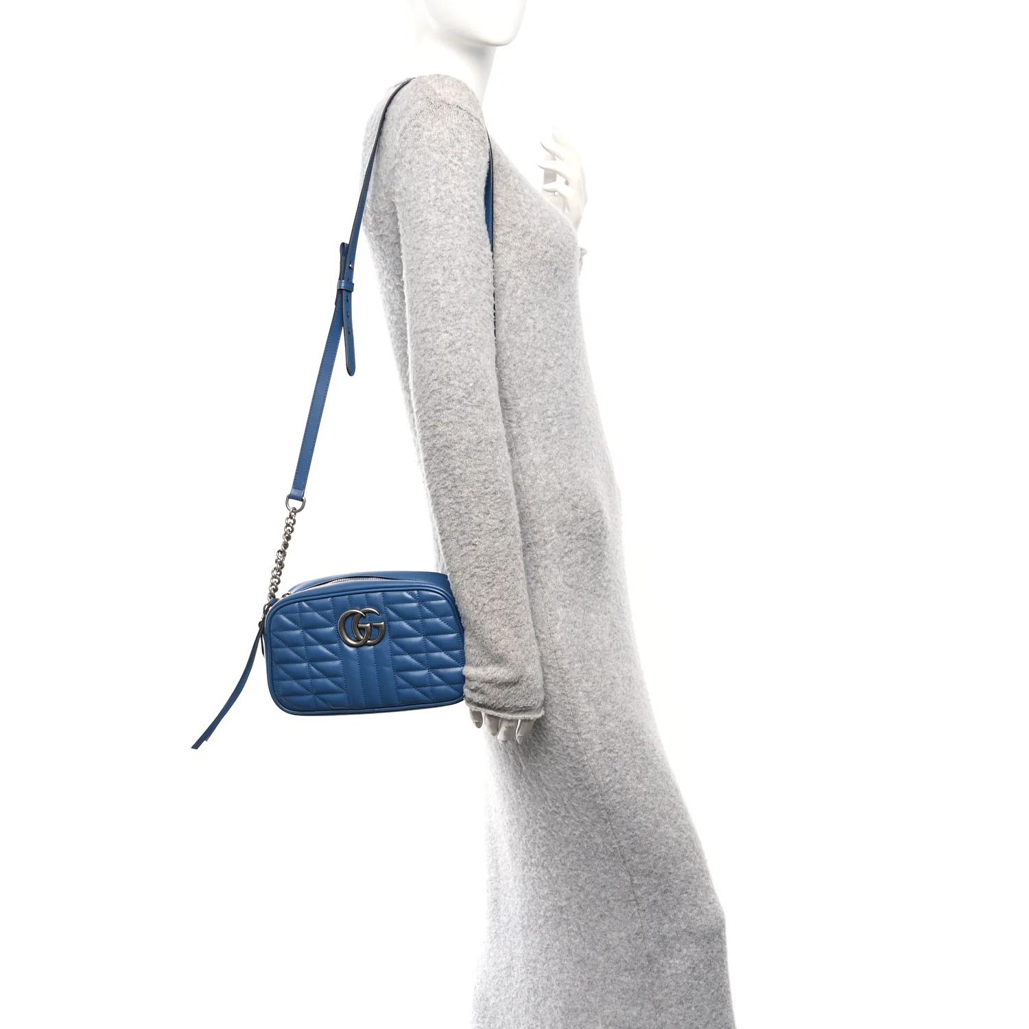 Calfskin Matelasse Aria Small GG Marmont Chain Shoulder Bag Clear Blue
