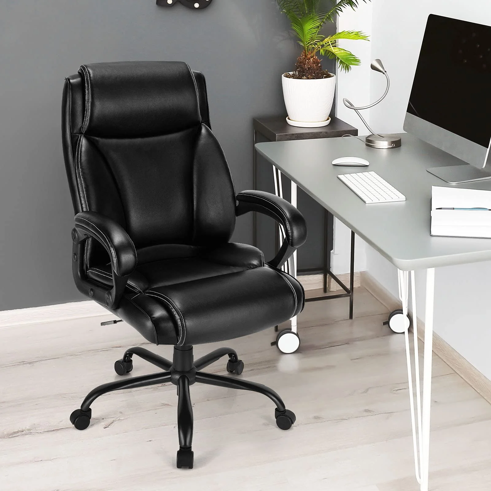 BEFOUNDLOVELY Big and Tall Leather Adjustable Swivel Executive Office Chair with Armrest and Lumbar Support