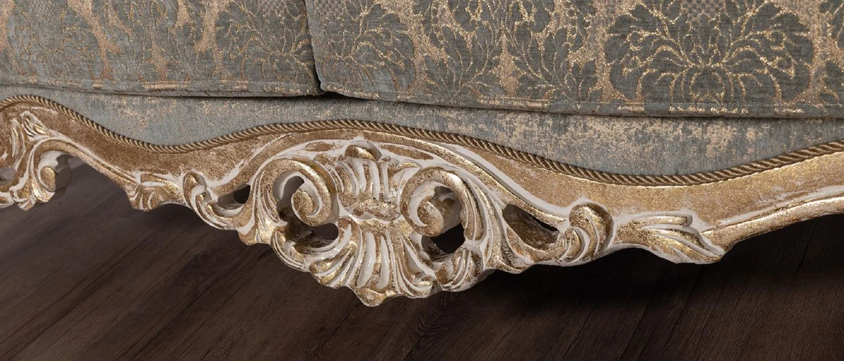 Luxury Baroque Living Room Set Green / Antique Gold - 2 Baroque Sofas & 2 Baroque Armchairs & 1 Baroque Coffee Table - Luxury Living Room Furniture in Baroque Style - Baroque Furniture
