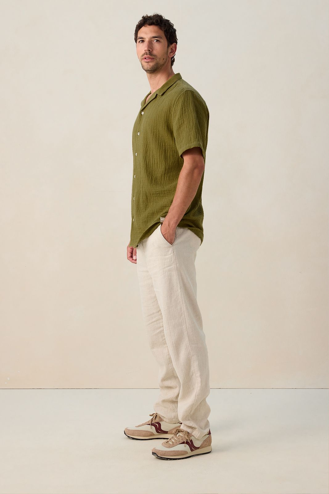 Beige linnen herringbone broek