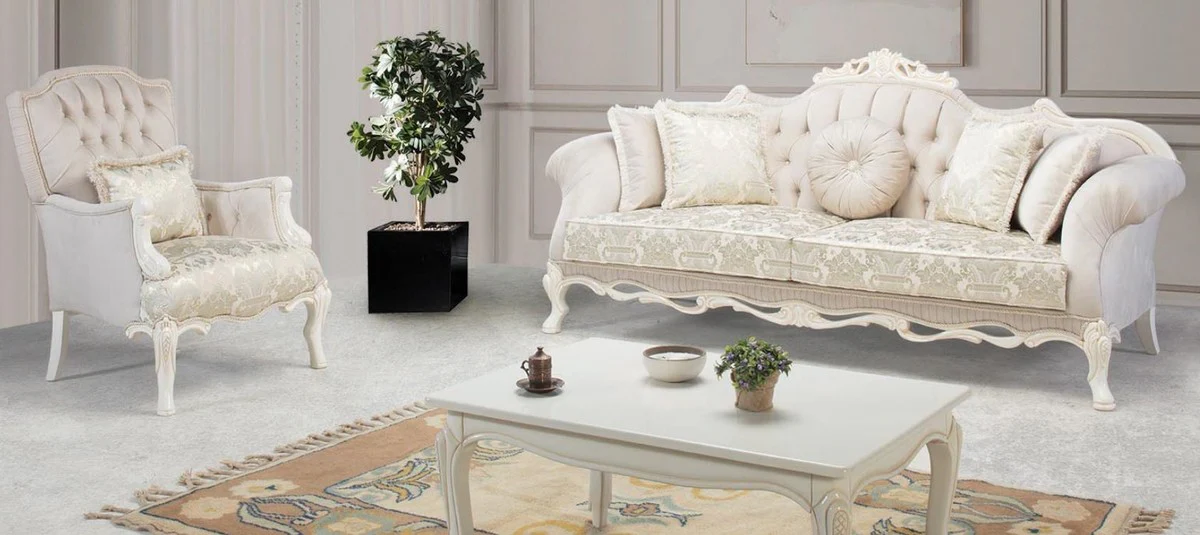Luxury baroque living room set light pink / white / beige - 2 sofas & 2 armchairs & 1 coffee table - magnificent living room furniture in baroque style