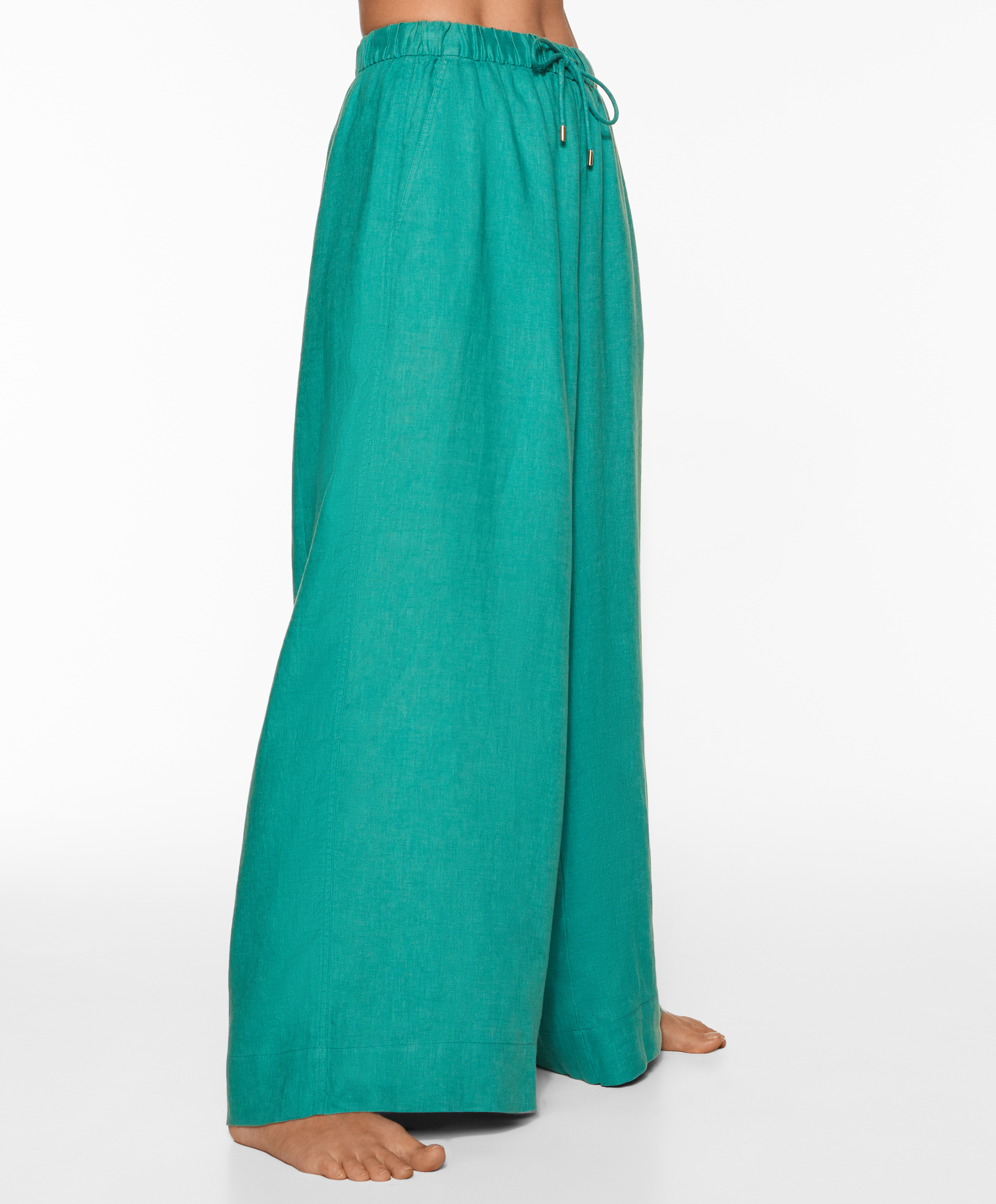 OYSHO 100% linen wide straight-leg trousers