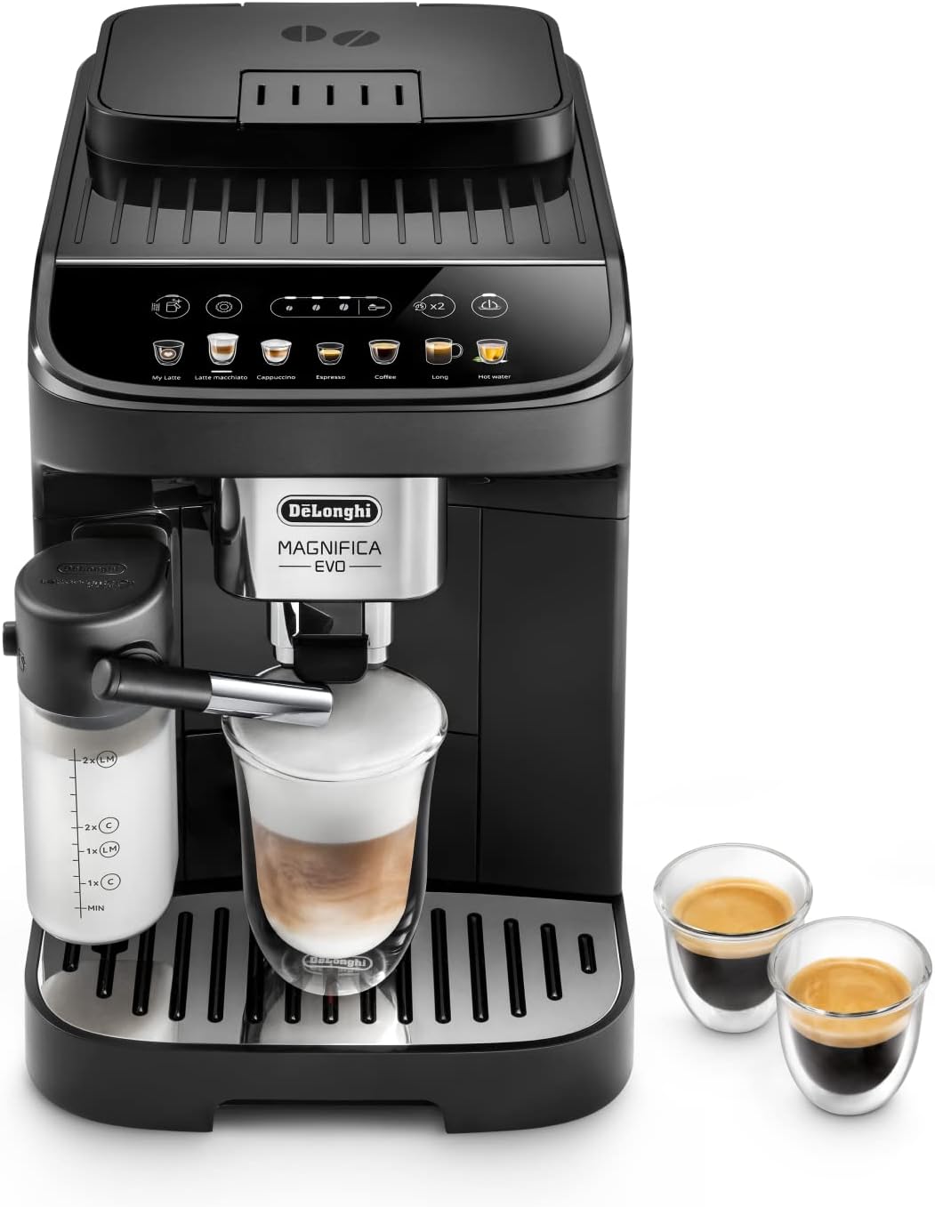Magnifica Evo ECAM292.81.B, Macchina da caffè Automatica, Chicchi macinati al momento, Caraffa MontaLatte Automatica per Cappuccini, 7 Bevande One Touch, Spegnimento Programmmabile, Nero
