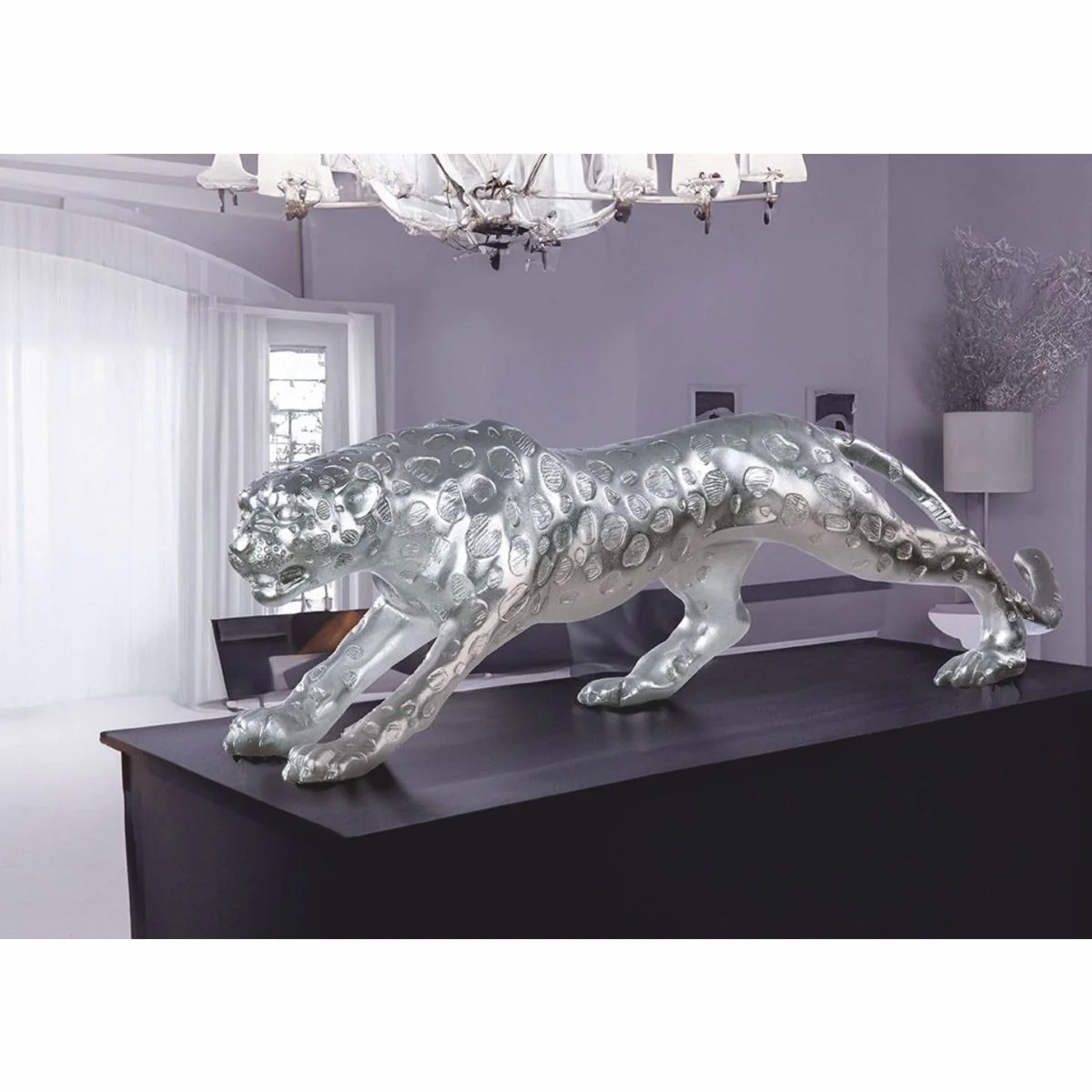 Decorative sculpture cheetah silver 80 cm - decorative accessories