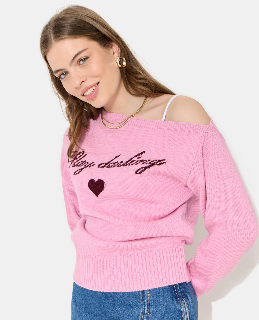 Pimkie Pull asymétrique avec écriture poitrine
