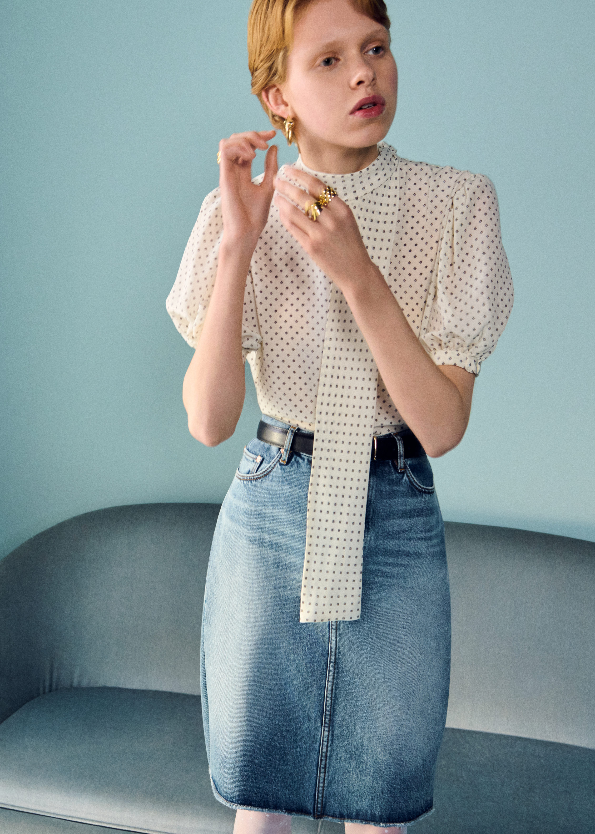 & Other Stories PRINTED TIE-NECK SILK BLOUSE