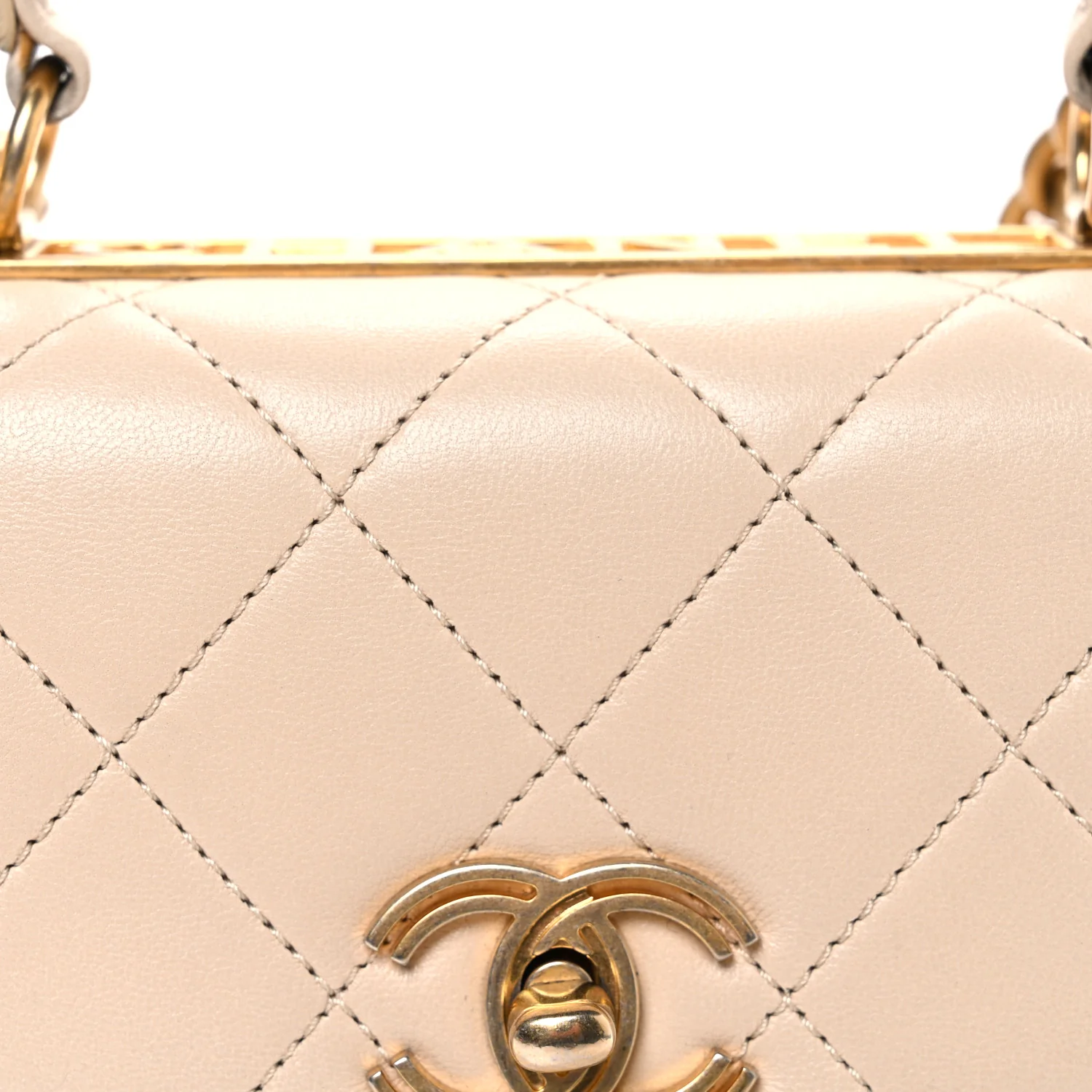 Lambskin Quilted Small Trendy Spirit Top Handle Bag Beige - Top Club