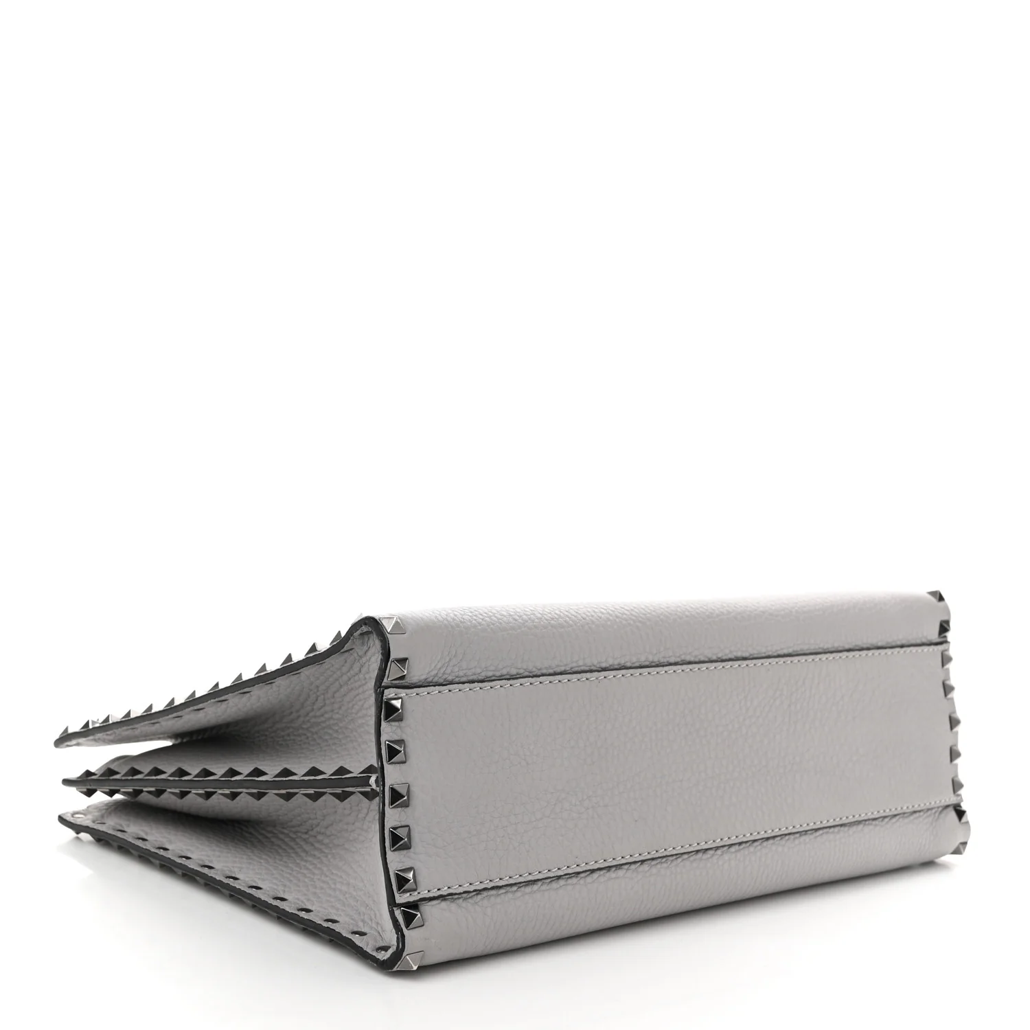 Grained Calfskin Medium Rockstud Double Handle Horizontal Tote Pastel Grey - Top Club