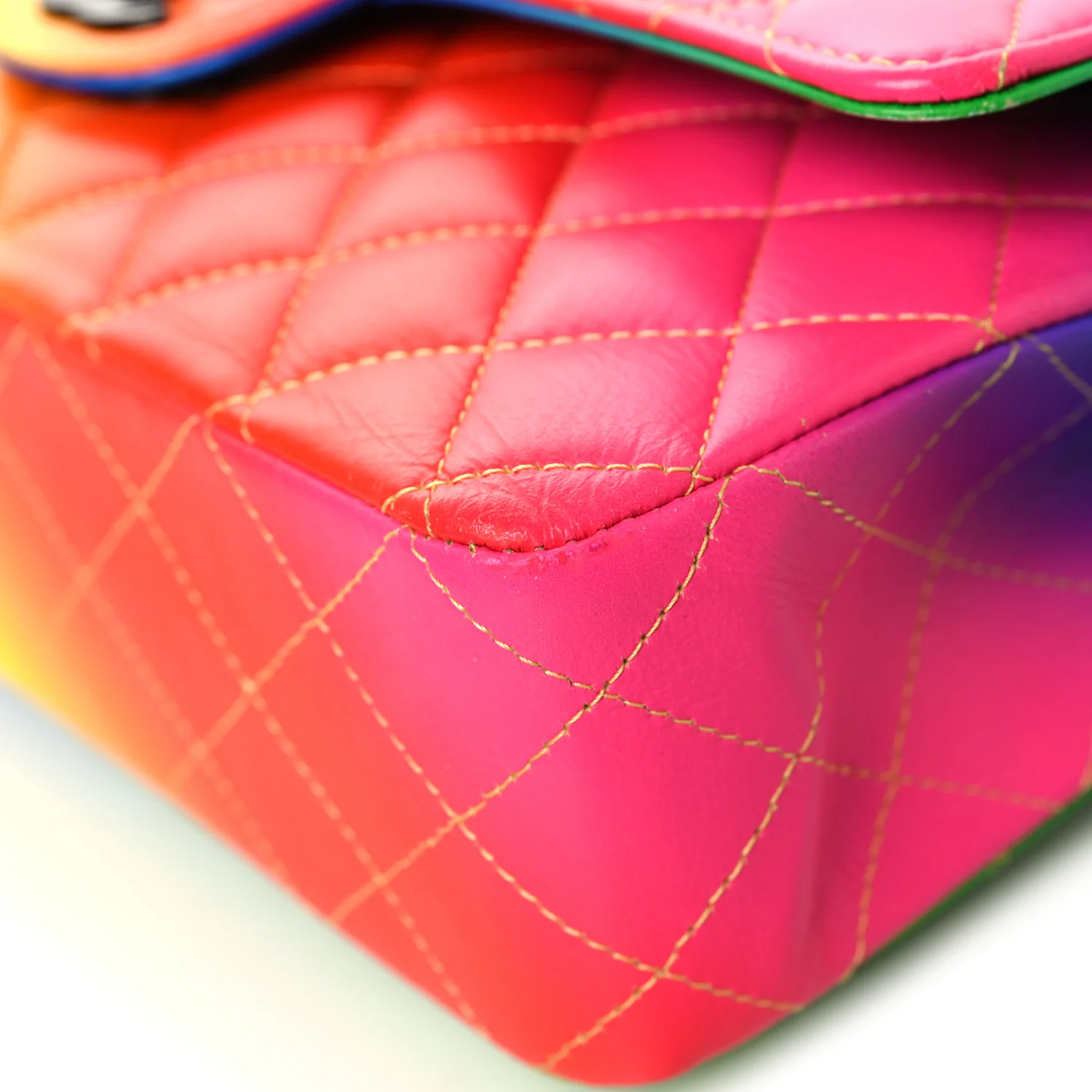 Calfskin Quilted Medium Rainbow Double Flap Multicolor - Top Club