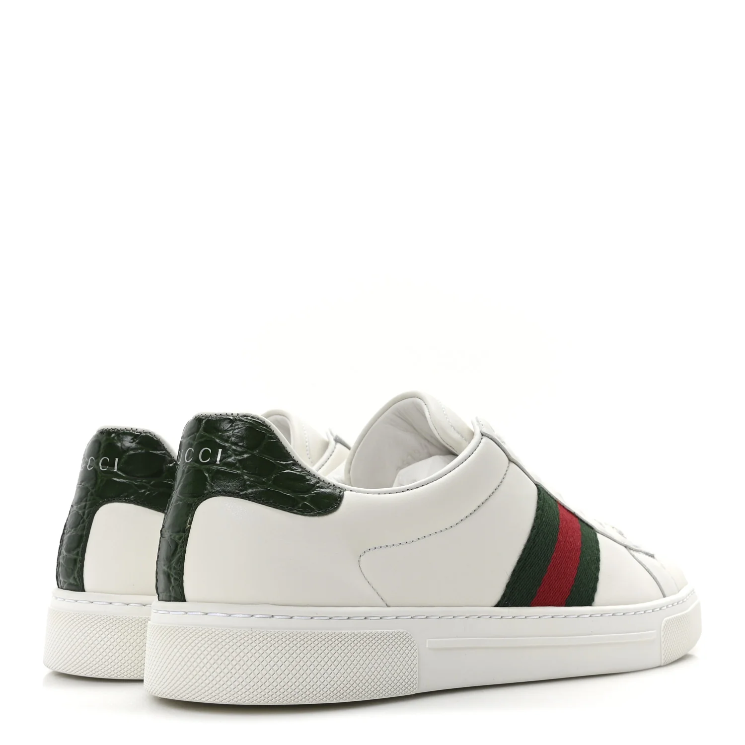 Calfskin Crocodile Web Womens Ace Sneakers 39.5 White Green - Top Club
