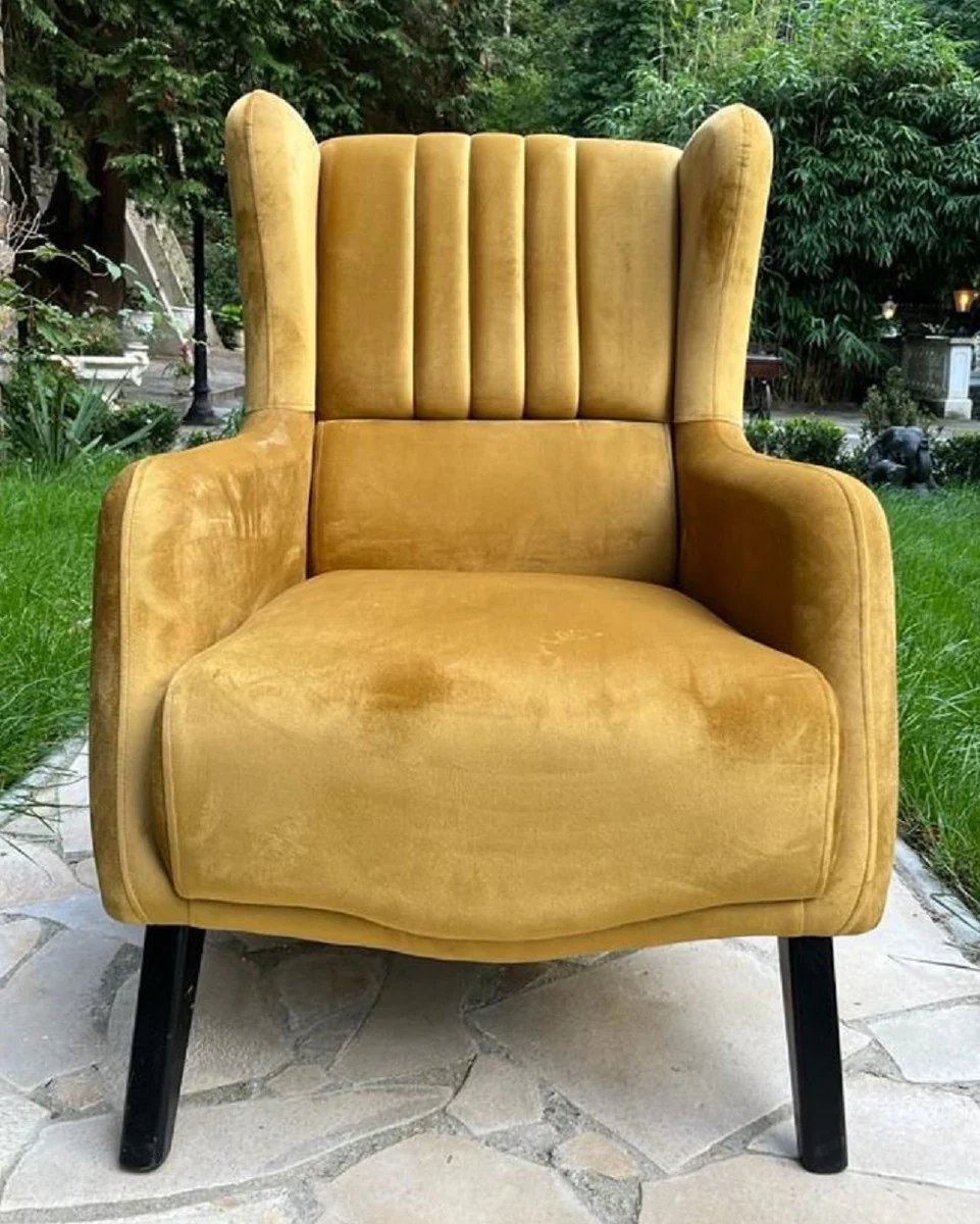 Luxury wing chair beige / black 80 x 80 x H. 90 cm - living room armchair - living room furniture - luxury furniture