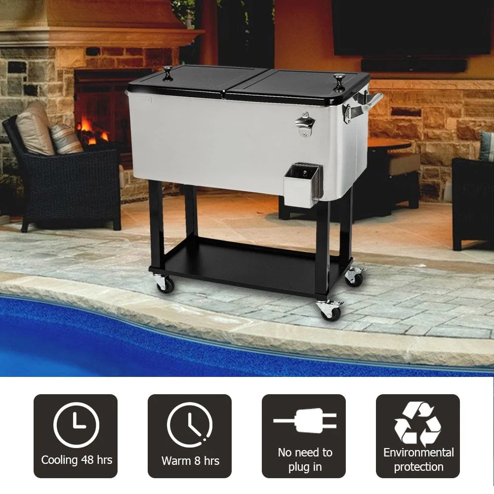 Ktaxon 80QT Trolley Frozen Warm Function Spray Cooler Cart Ice Beer Beverage Chest with Shelf Wheel