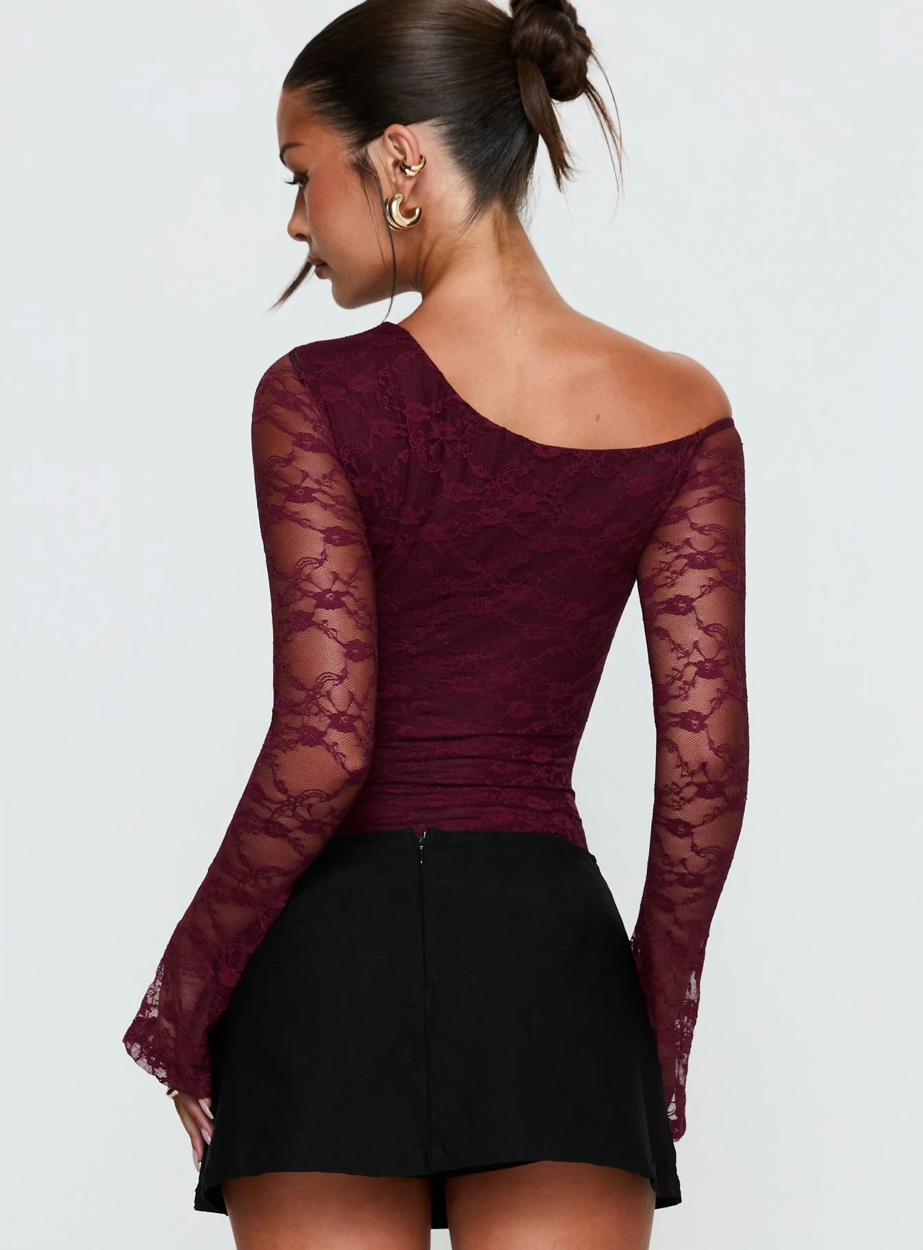 Macaria Long Sleeve Lace Bodysuit Red