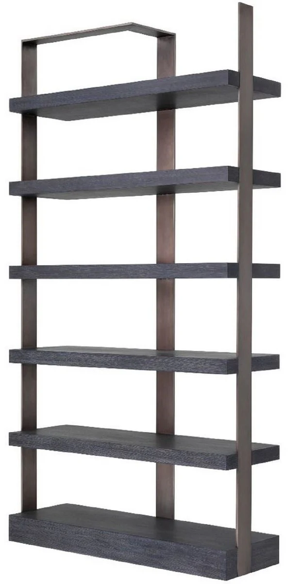 Luxury shelf cabinet black / bronze 120.5 x 40 x H. 230 cm - oak veneer cabinet with stainless steel frame - bookcase - luxury living room furniture
