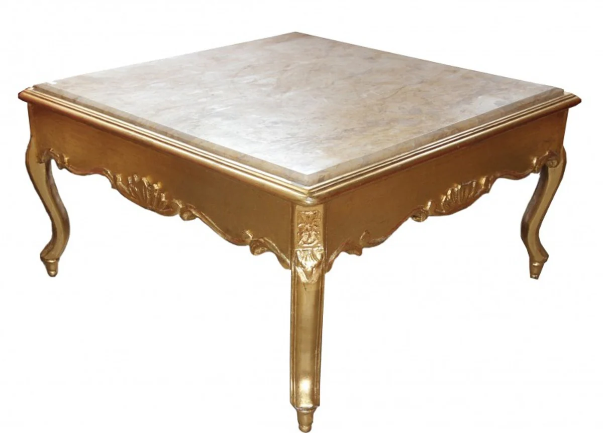 Barock Couchtisch Gold mit Marmorplatte 80 x 80 cm- Antik Stil