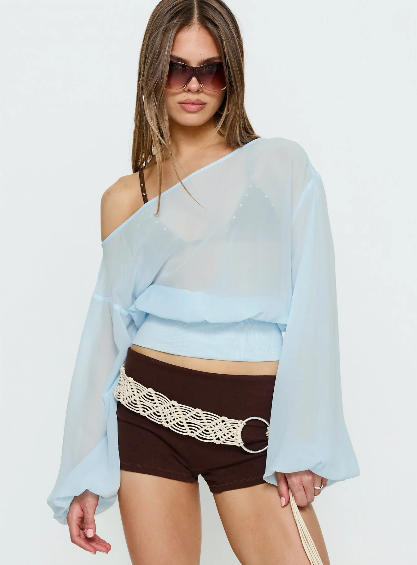 Idalina Slouchy Chiffon Top Blue