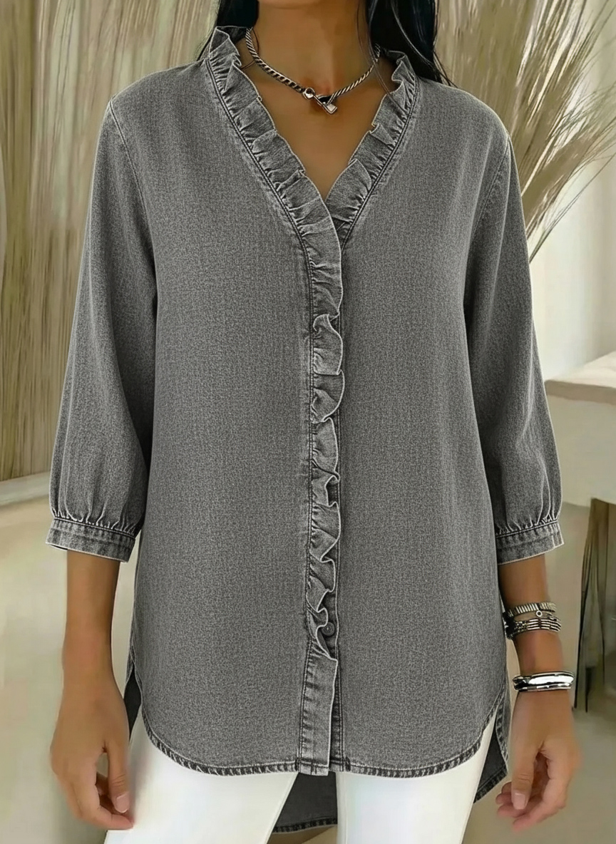 New Arrivals🔥 Women's Casual Denim V-Neck Ruffled Shirt - Nordfashionstorm - Women's Clothing, Fashion for You - Nordfashionstorm.com