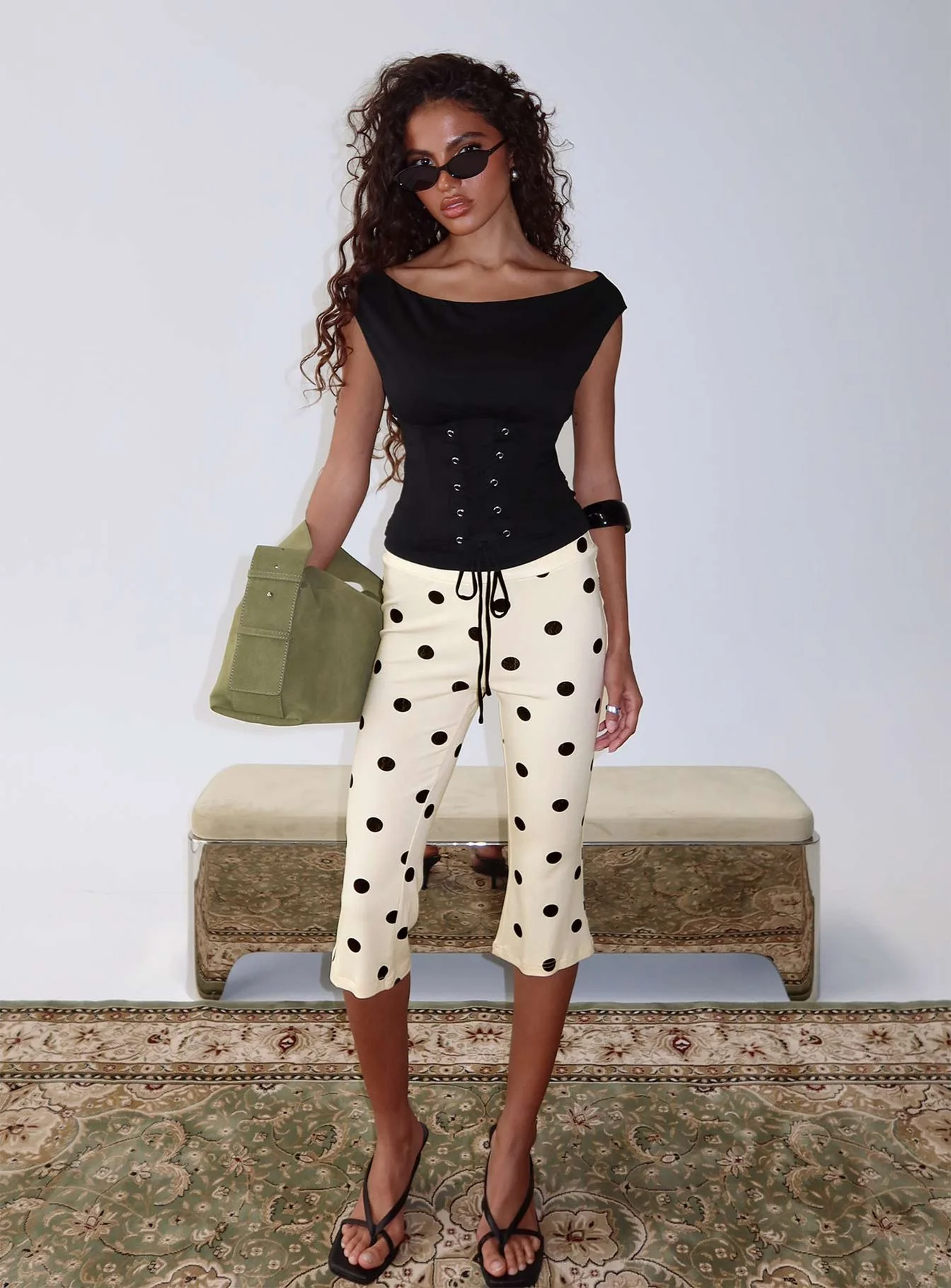 Samaira Capri Pant Cream Polka Dot