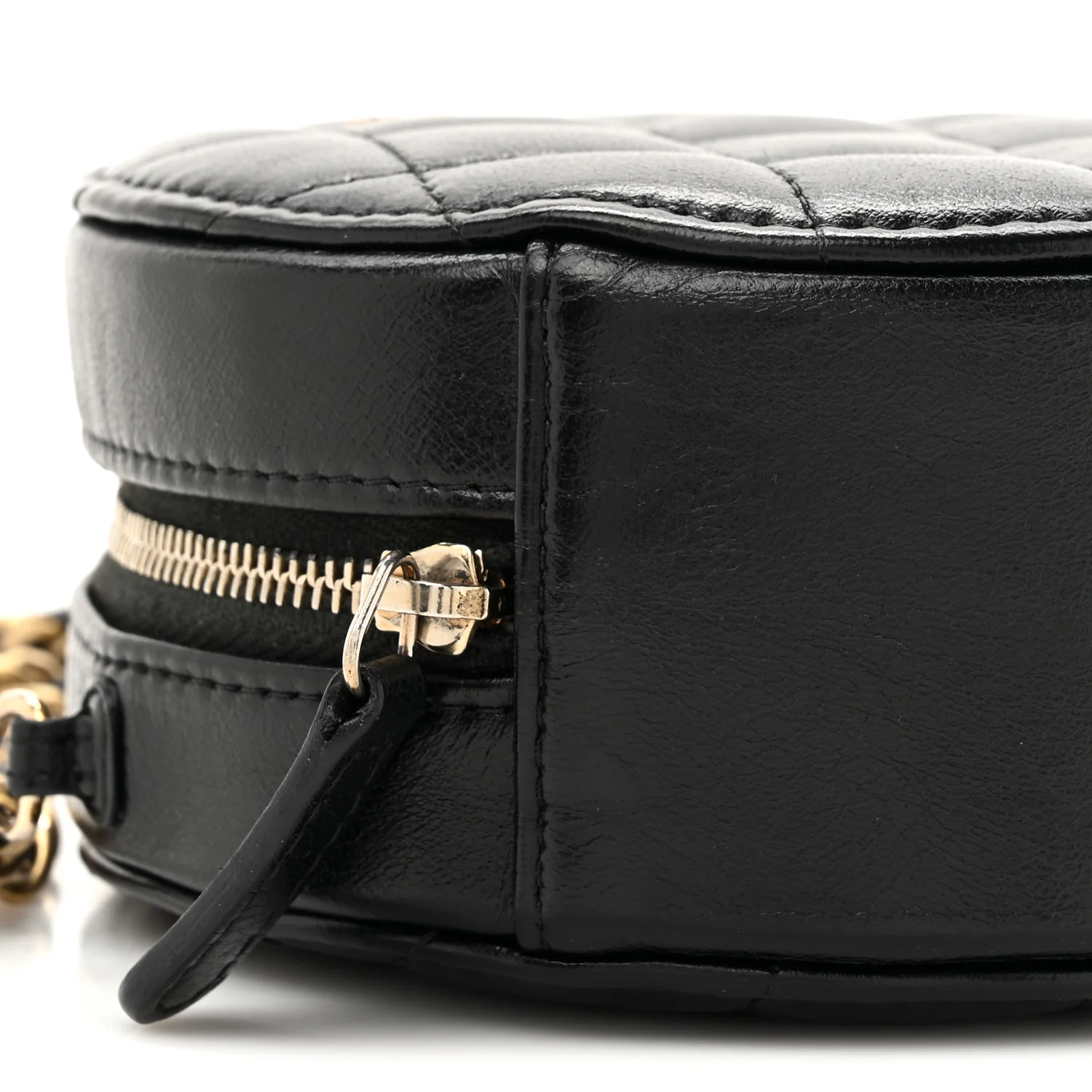Lambskin Quilted Round Clutch With Chain Black - Top Club