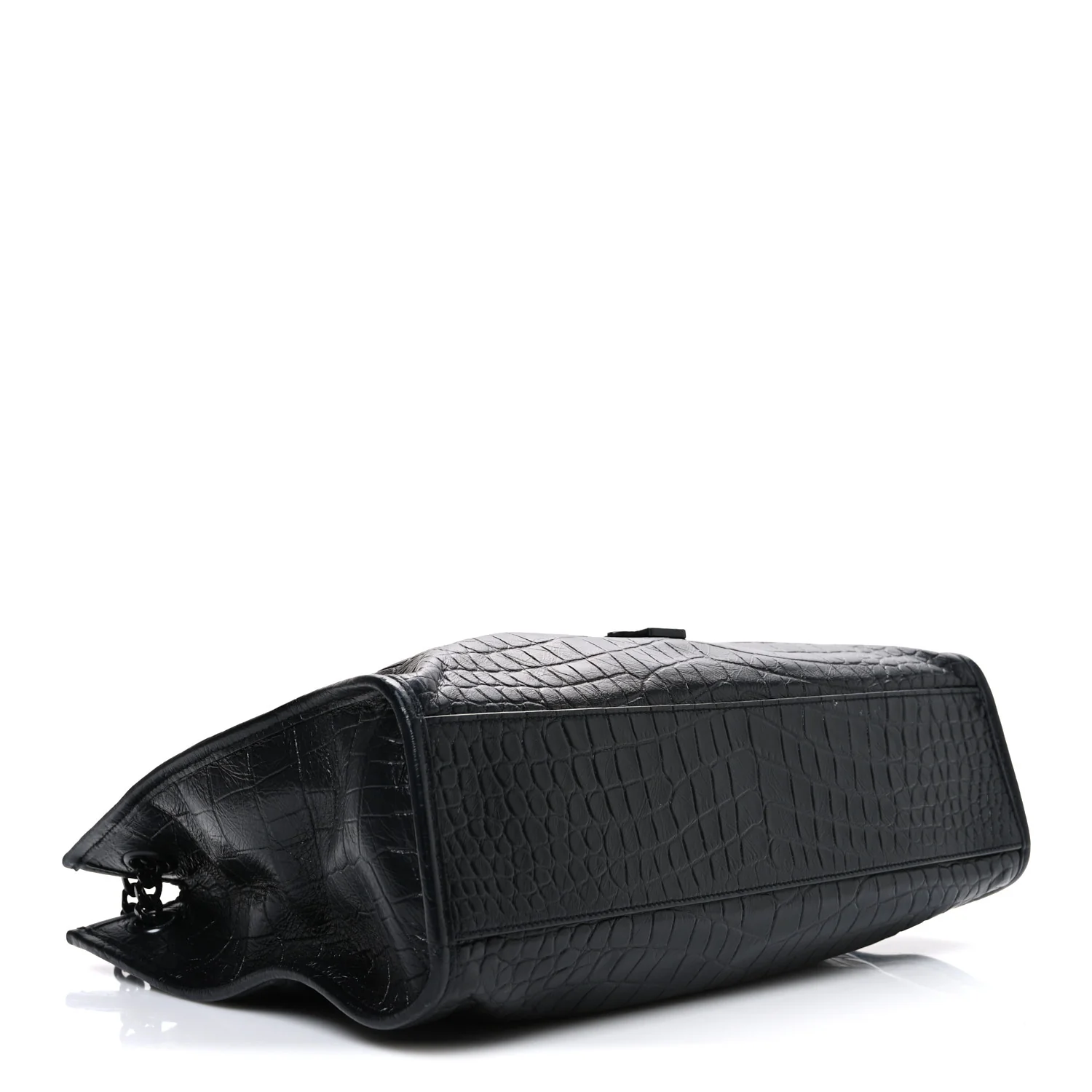 Calfskin Crocodile Embossed Monogram Medium Niki Shopping Bag Black - Top Club