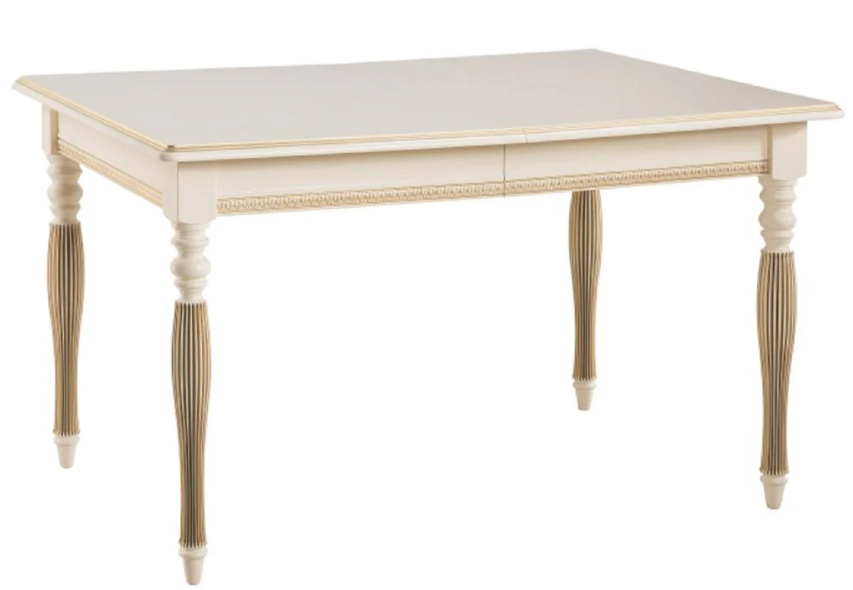 Luxury Baroque Dining Room Set Cream / Gold / Orange - Extendable Kitchen Table with 6 Dining Chairs - Baroque Style Dining Room Furniture