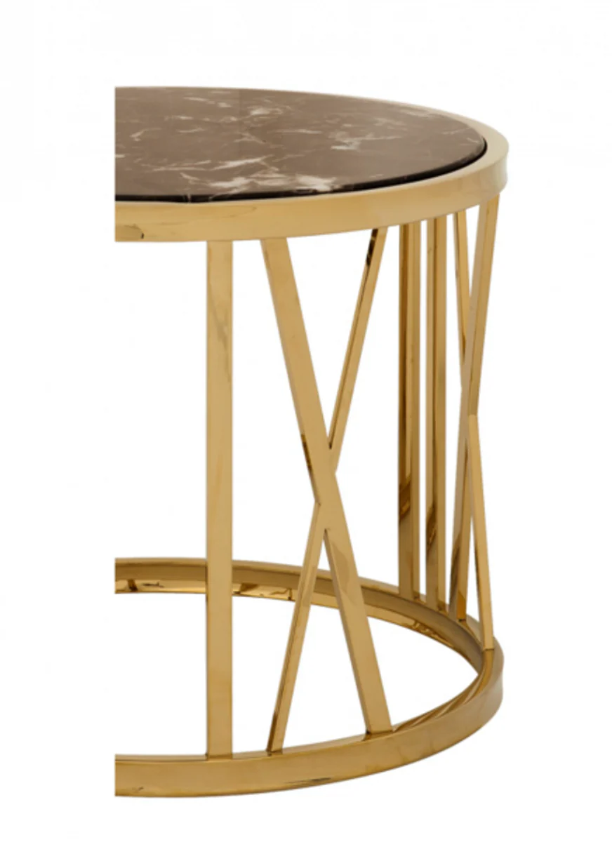 Luxury Art Deco designer side table gold with brown marble top - luxury collection