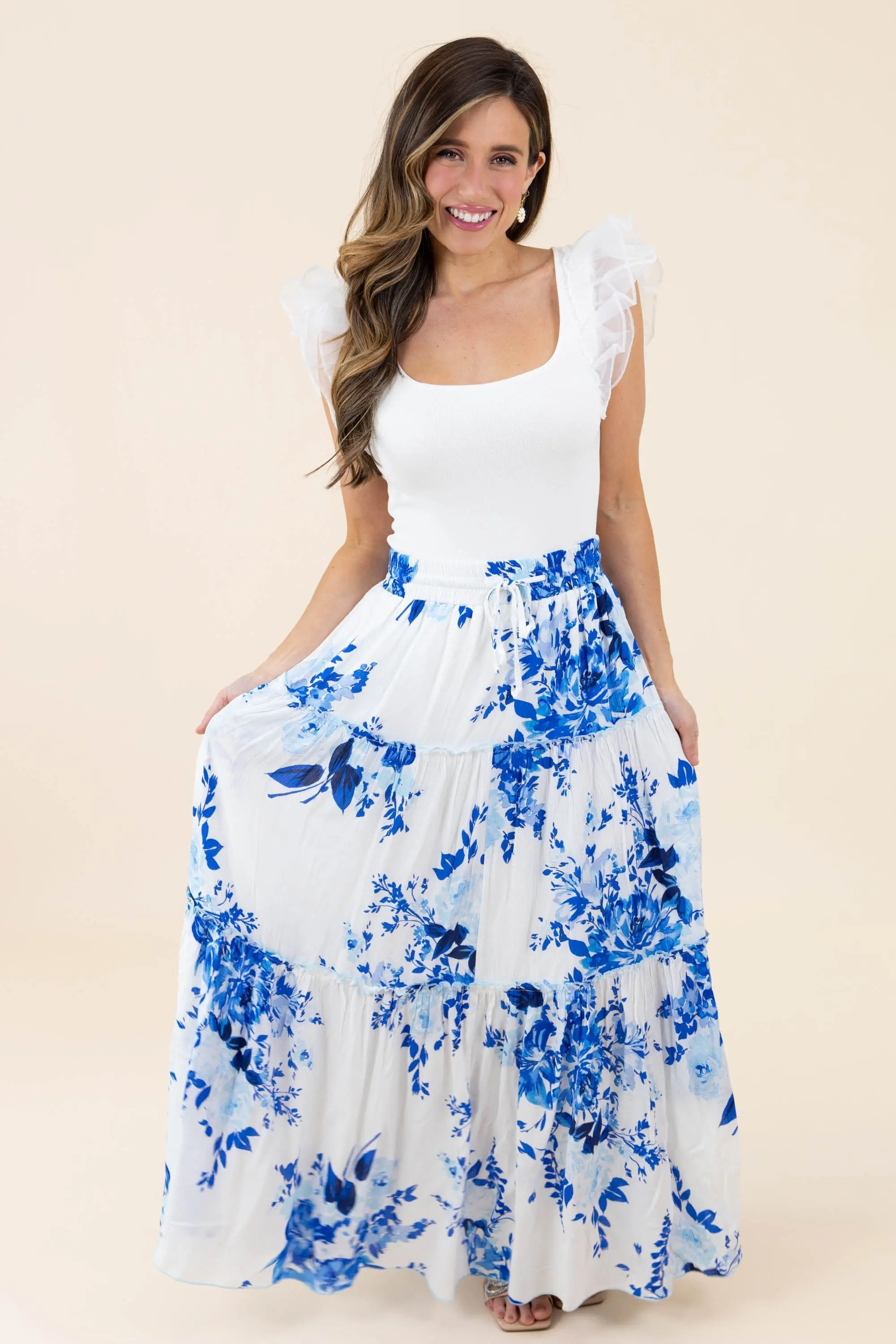 I Love It When You Call Me Señorita Tiered Ruffle Drawstring Maxi Skirt - ALJEGJ