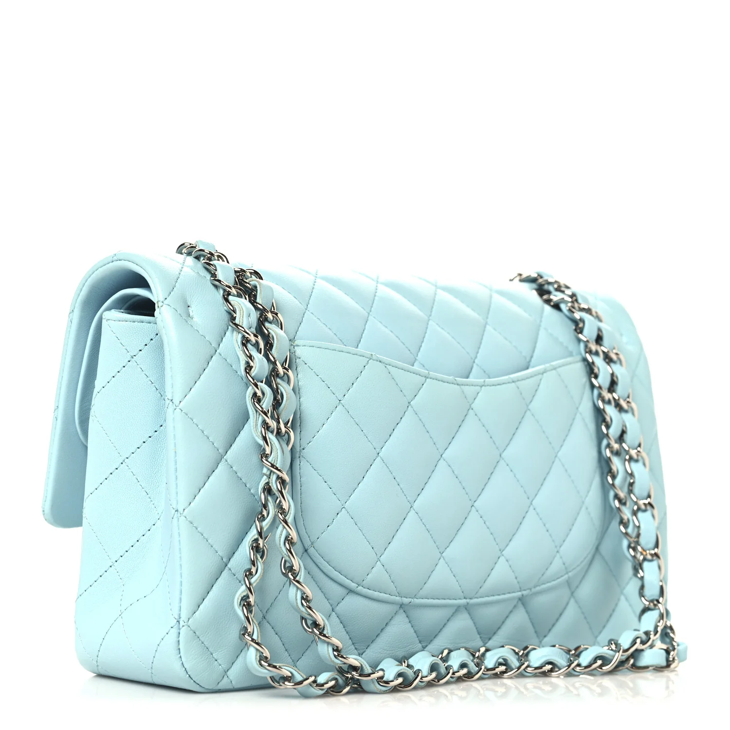 Lambskin Quilted Medium Double Flap Light Blue - Top Club