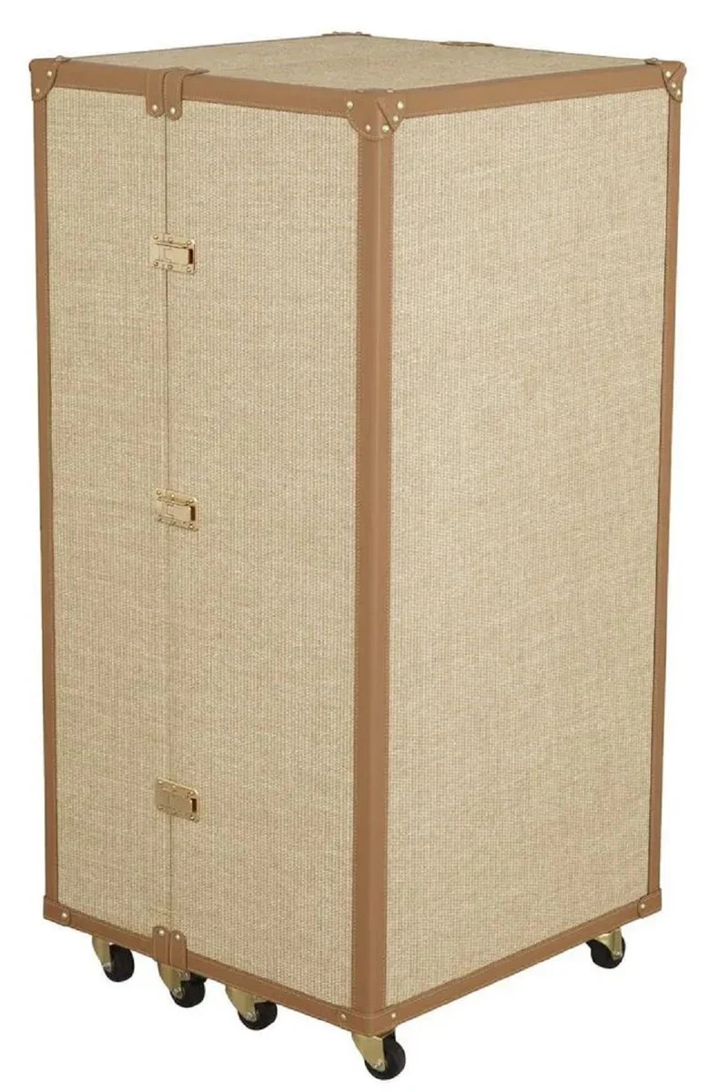 Luxury wine cabinet in suitcase design natural colors / brown 59 x 59 x H. 122.5 cm - suitcase cabinet with wheels - bar furniture - luxury furniture - luxury quality