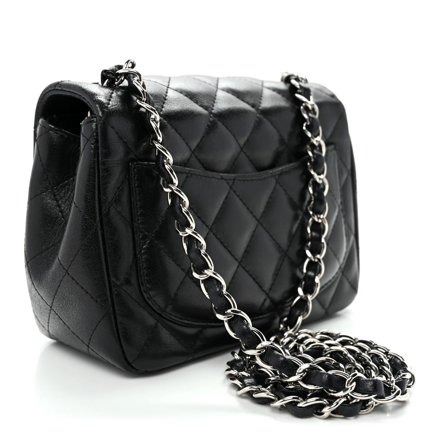 Lambskin Quilted Mini Square Flap Black - Top Club