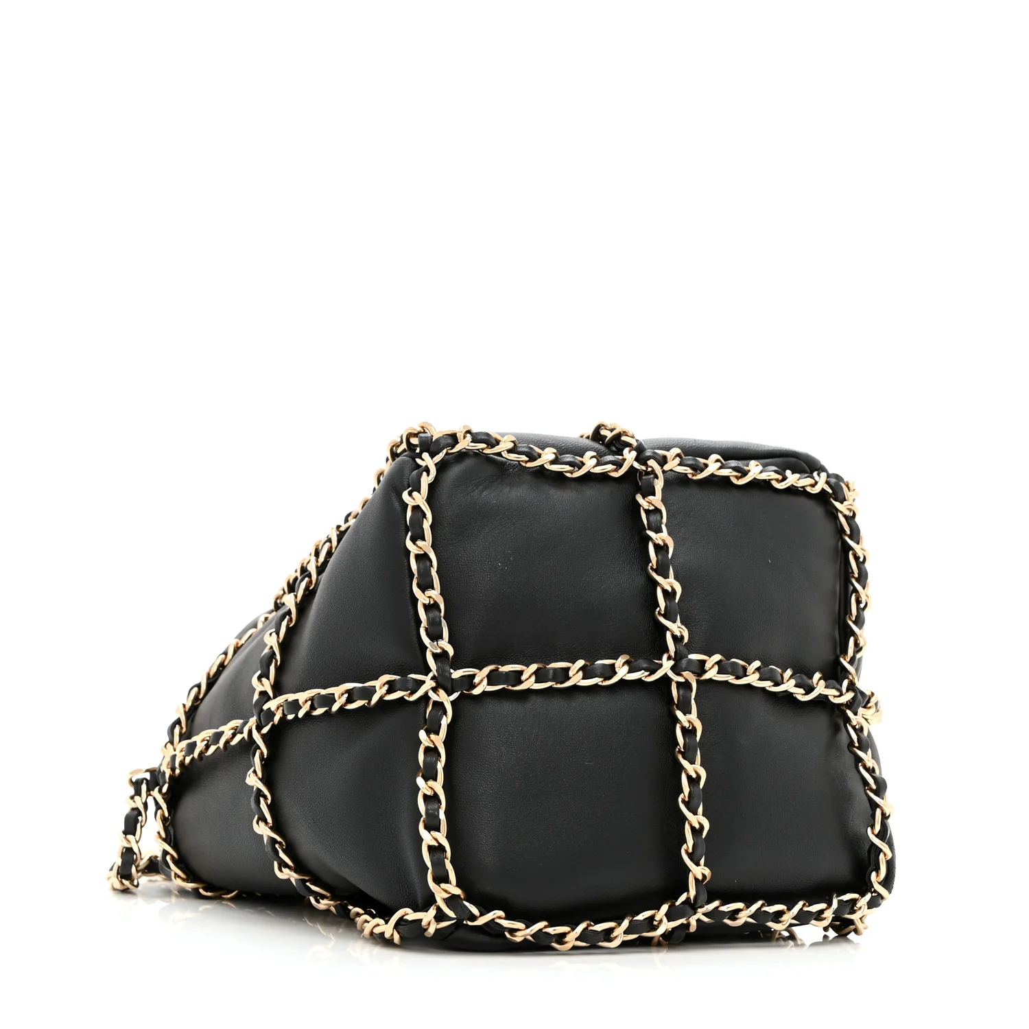 Lambskin Bucket Chain Drawstring Bag Black - Top Club