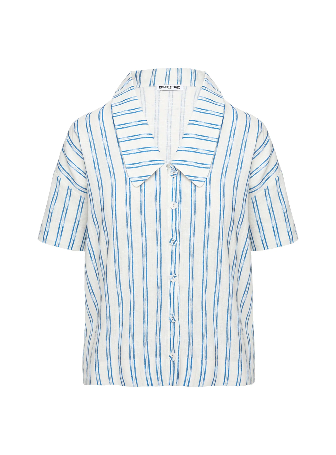Goody Linen Button Front Top Blue Stripe