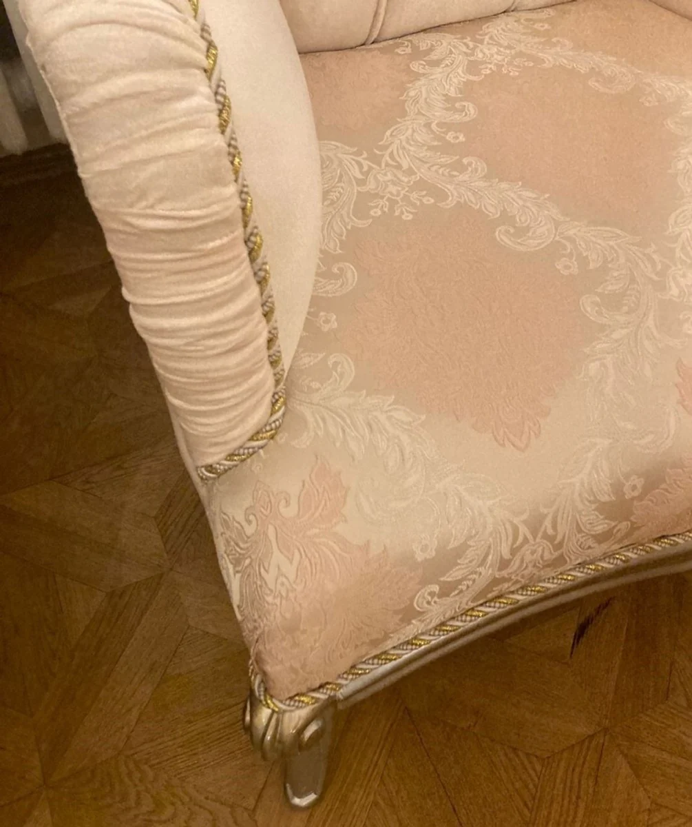 Luxury baroque armchair pink / silver - magnificent living room armchair with glittering stones - luxury living room furniture in baroque style - baroque furniture - baroque furnishings - noble & magnificent