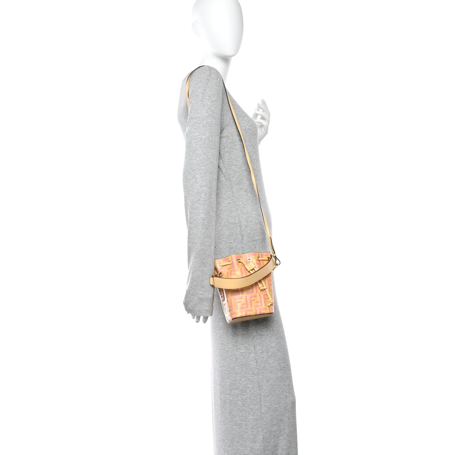 Vitello Liberty F is Fendi Bi-Color FF 1974 Embossed Mini Mon Tresor Bucket Bag Savana Lollypop