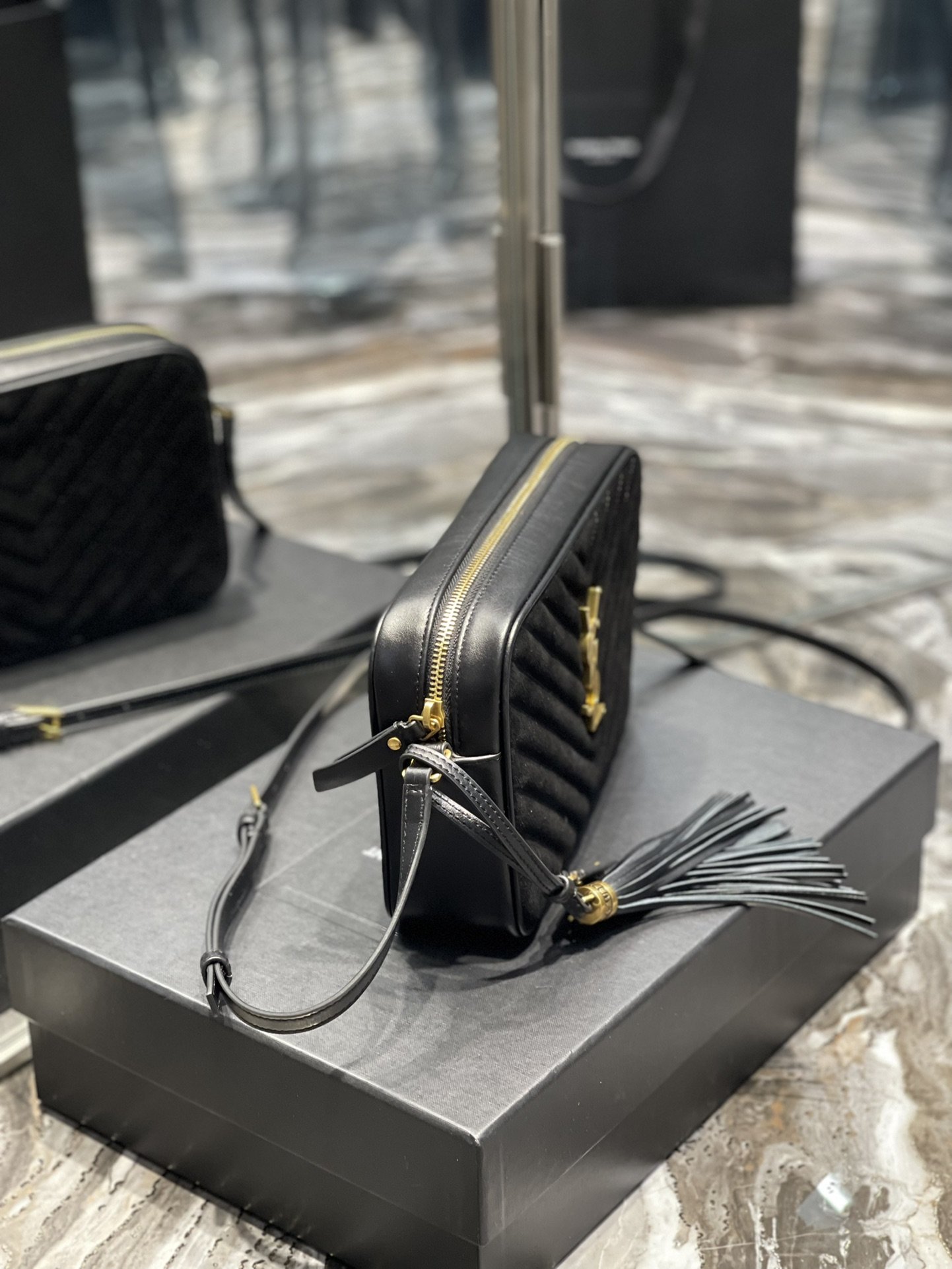 Y Lou Camera Bag Black With Gold Hardware - Top Club