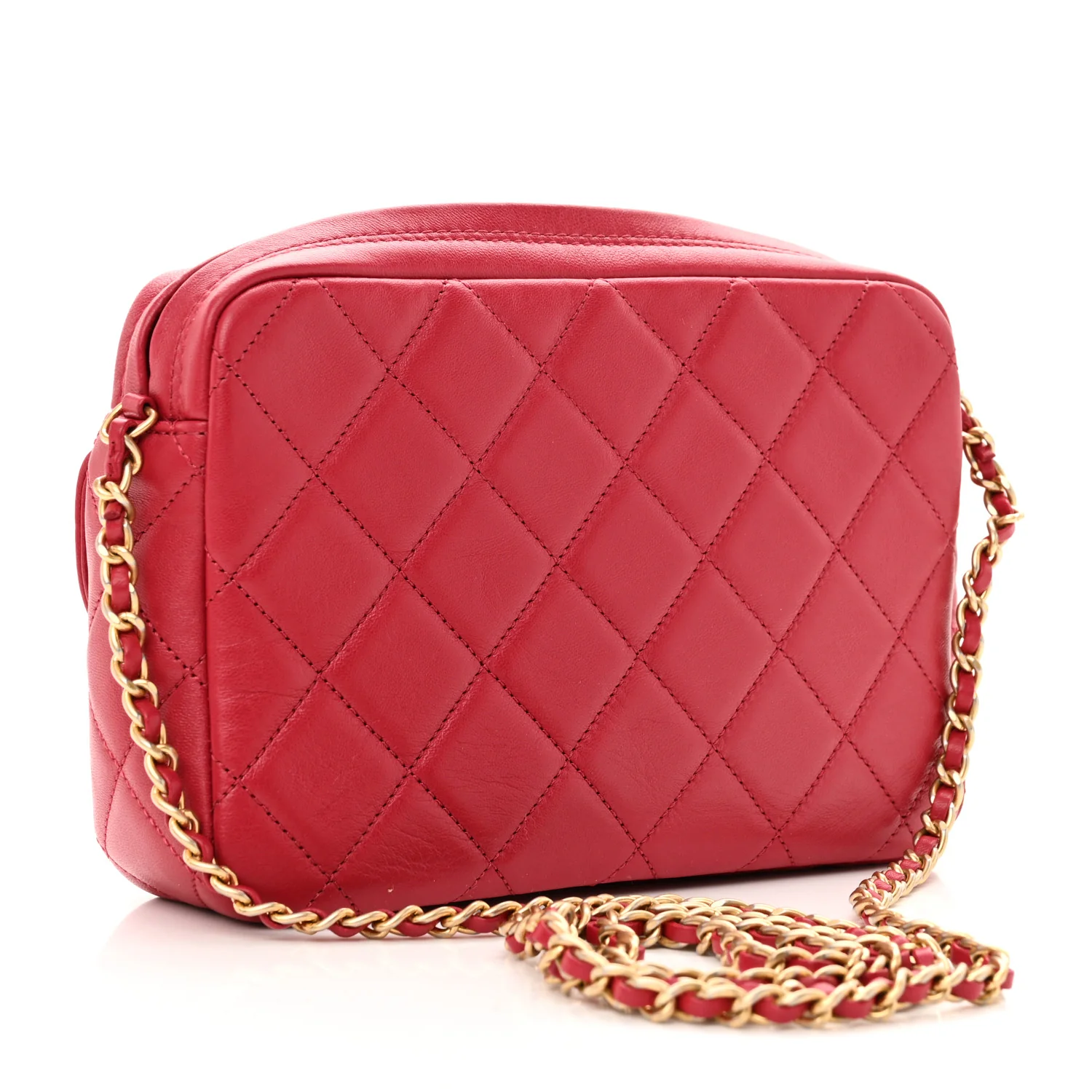 Lambskin Quilted Chain & Tassel Small Camera Case Fuchsia - Top Club