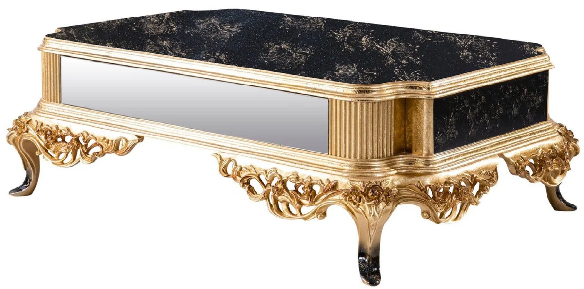 Luxury baroque coffee table black / gold - solid wood living room table in baroque style - baroque style living room furniture - baroque furniture - baroque furnishings - luxury furniture in baroque style