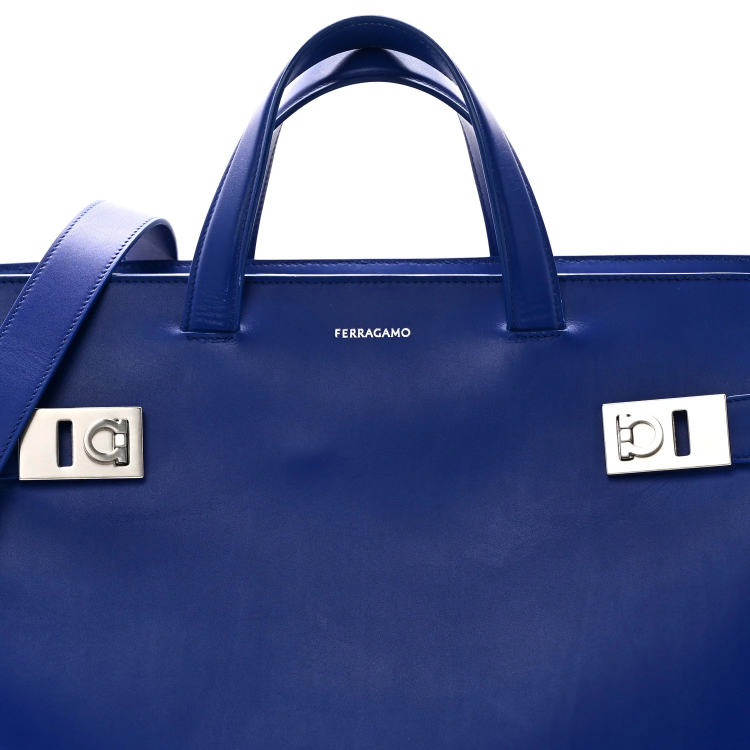 Calfskin Calfskin XL Gancini Buckles Tote Bag Blue - Top Club