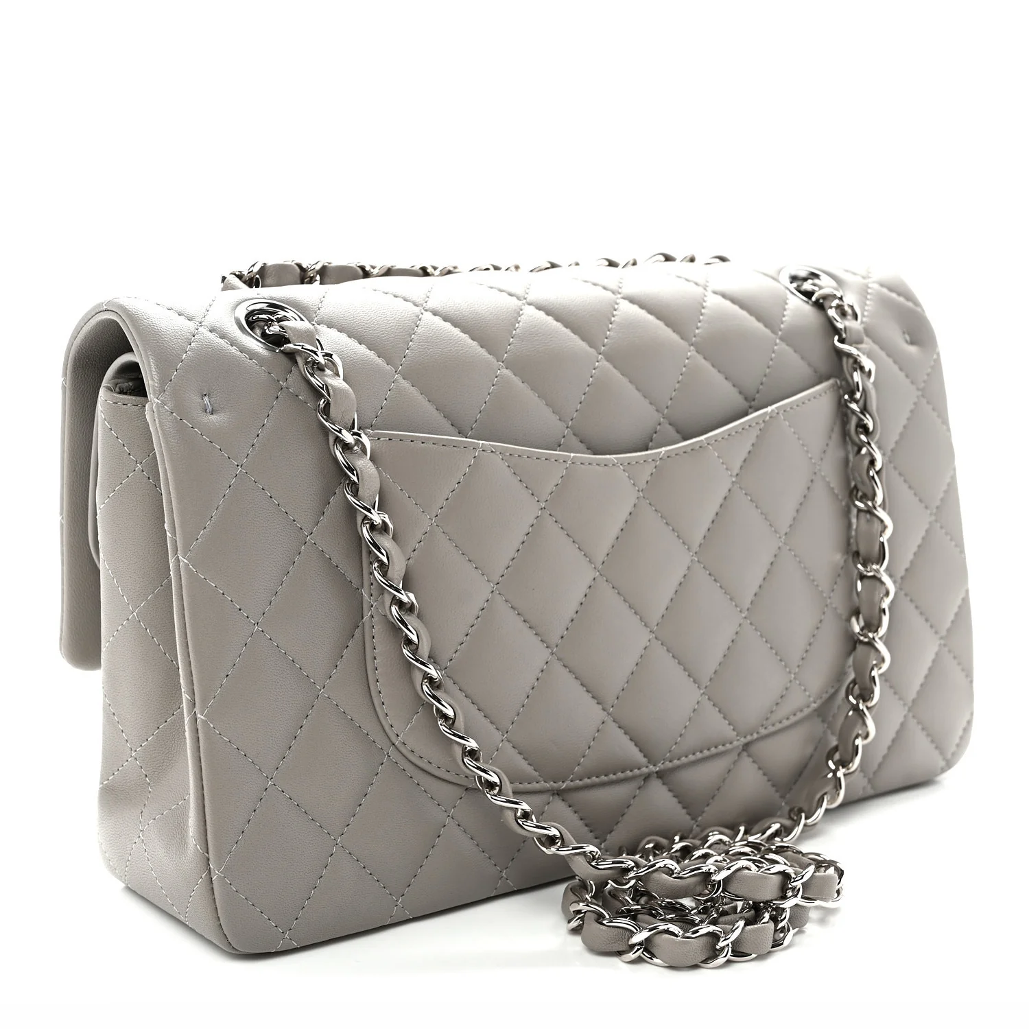 Lambskin Quilted Medium Double Flap Grey - Top Club