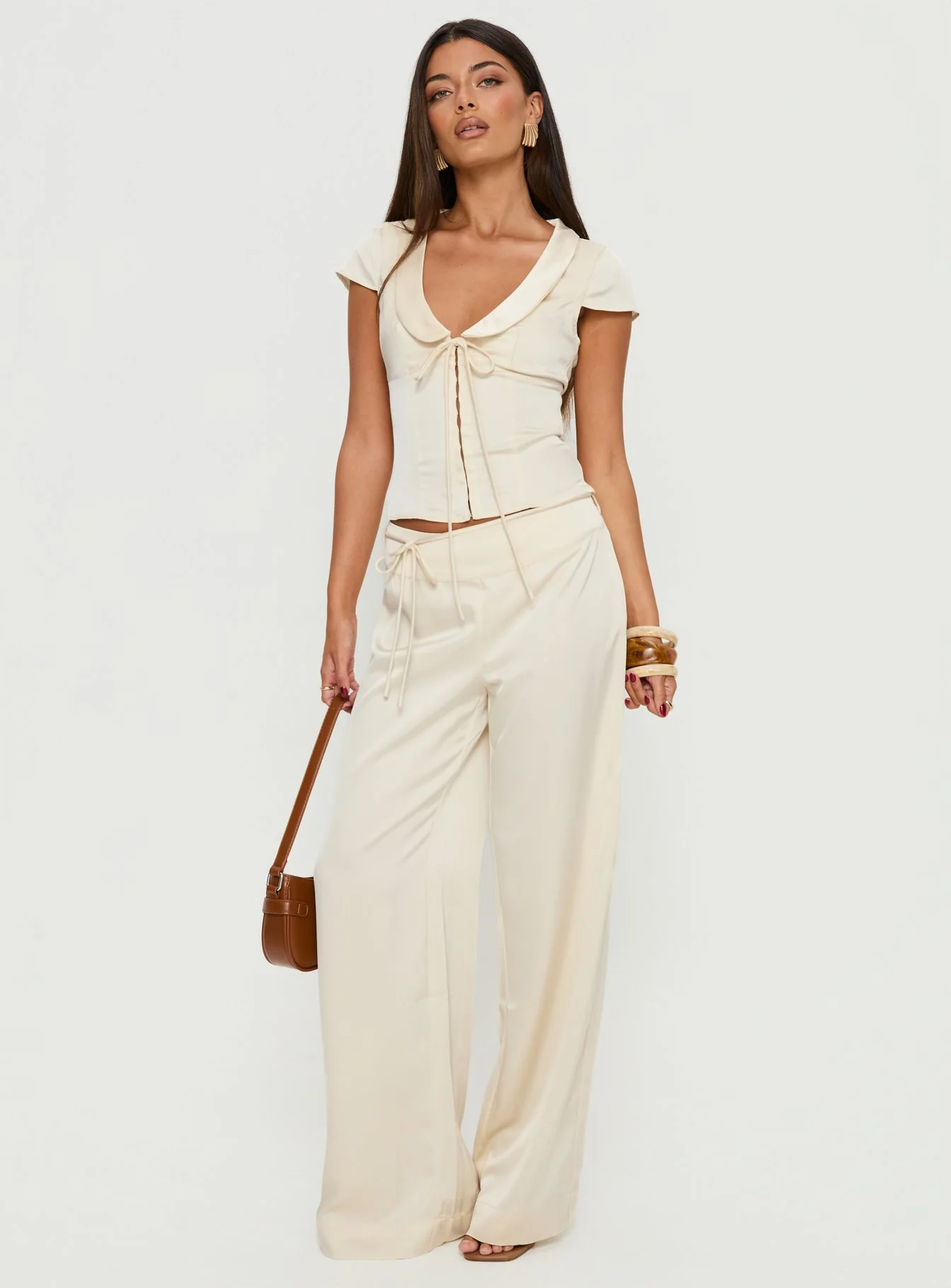 Aubrette Satin Tie Pants Cream
